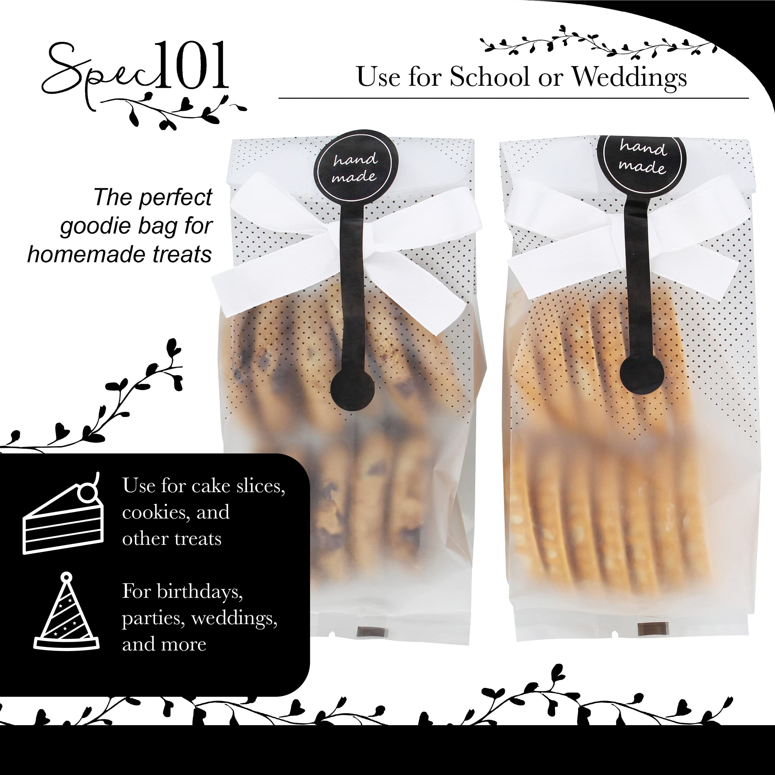 100 Pack Translucent Plastic Gift Bags with Ribbon & Sealing Stickers - Perfect for Cookies, Candies, Party Favors & Wedding Treats | Food Safe Decorative Packaging