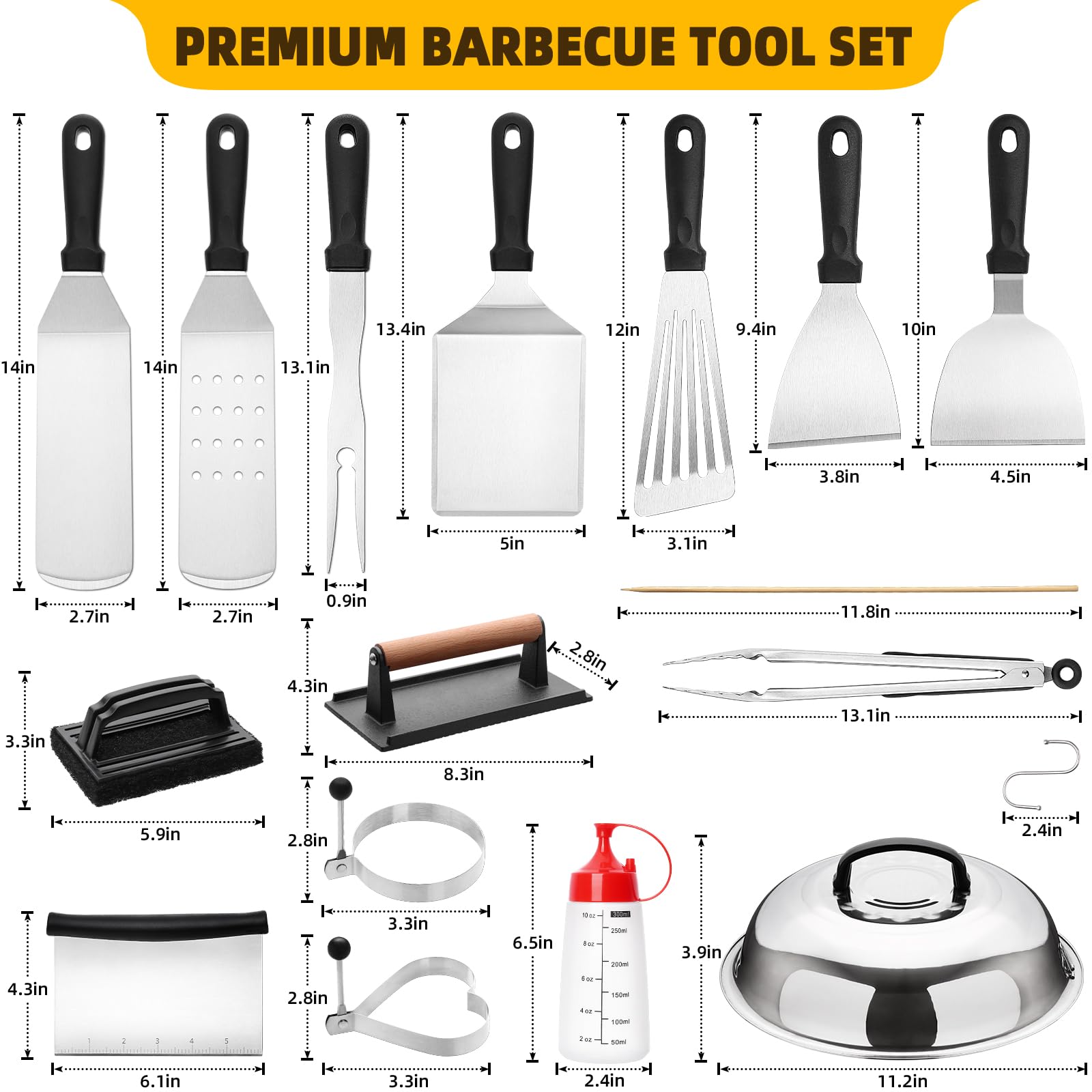 130Pcs Griddle Accessories Kit - Heavy Duty Flat Top Grill Tools Set for Blackstone & Camp Chef | Commercial Grade Grill Spatula Set with XL Spatulas, Burger Press, Basting Cover | Perfect for Outdoor BBQ, Tailgating & Backyard Cooking