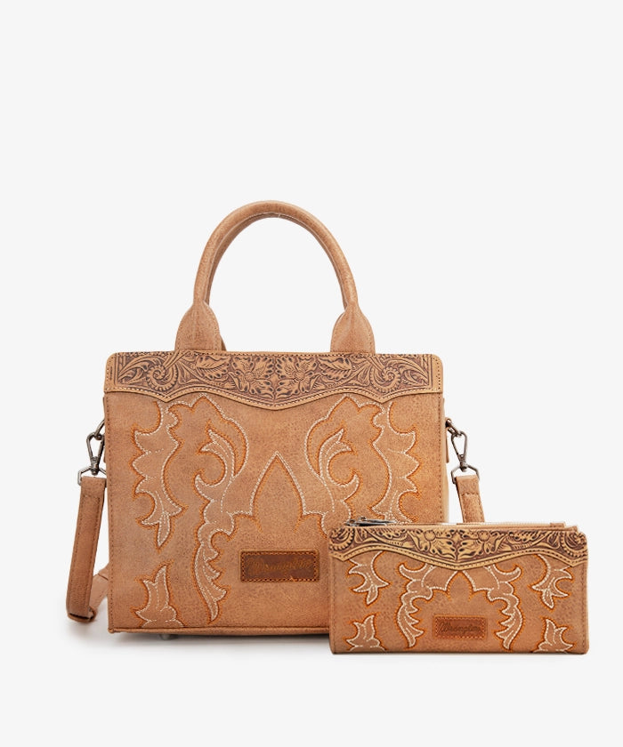 Wrangler Women's Boot Scroll Crossbody Purse Set - Western Style Leather Handbag for Everyday Use, Travel & Country Music Festivals