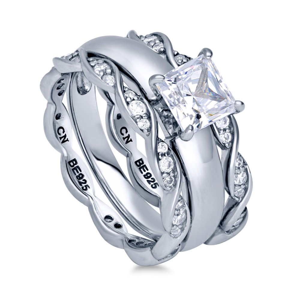 BERRICLE Sterling Silver Solitaire Wedding & Engagement Ring Set for Women - 1.2 Carat Princess Cut Cubic Zirconia CZ, Rhodium Plated, Size 4-10 | Perfect for Proposals, Anniversaries & Special Occasions
