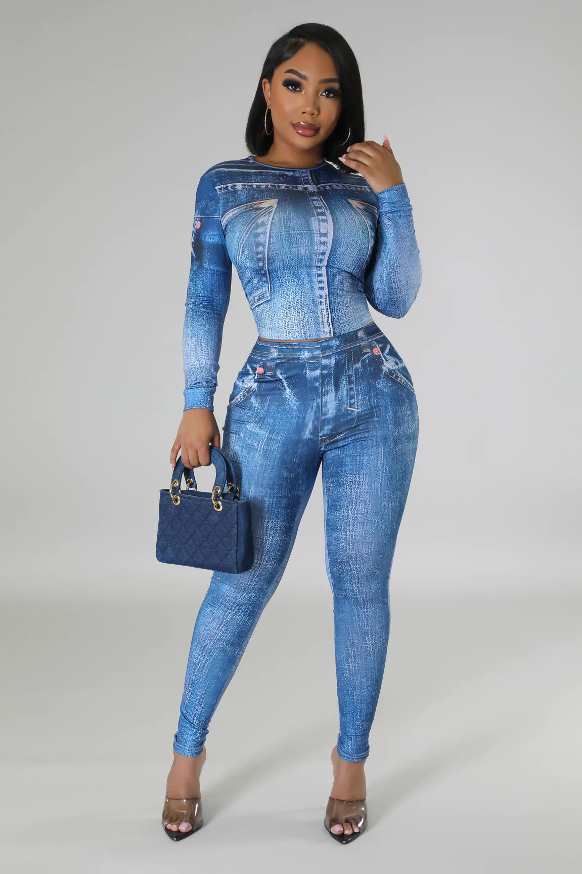 Stylish Denim Honey Pant Set for Women - Trendy High Waist Jeans & Matching Top Outfit - Perfect for Casual Wear, Date Nights & Street Style Fashion