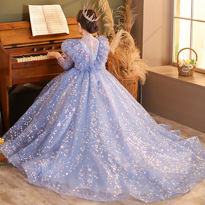Royal Blue Girls Evening Gown - Princess Party Dress for Kids, Flower Girl Wedding Dress with Train - Perfect for Weddings, Pageants & Special Occasions