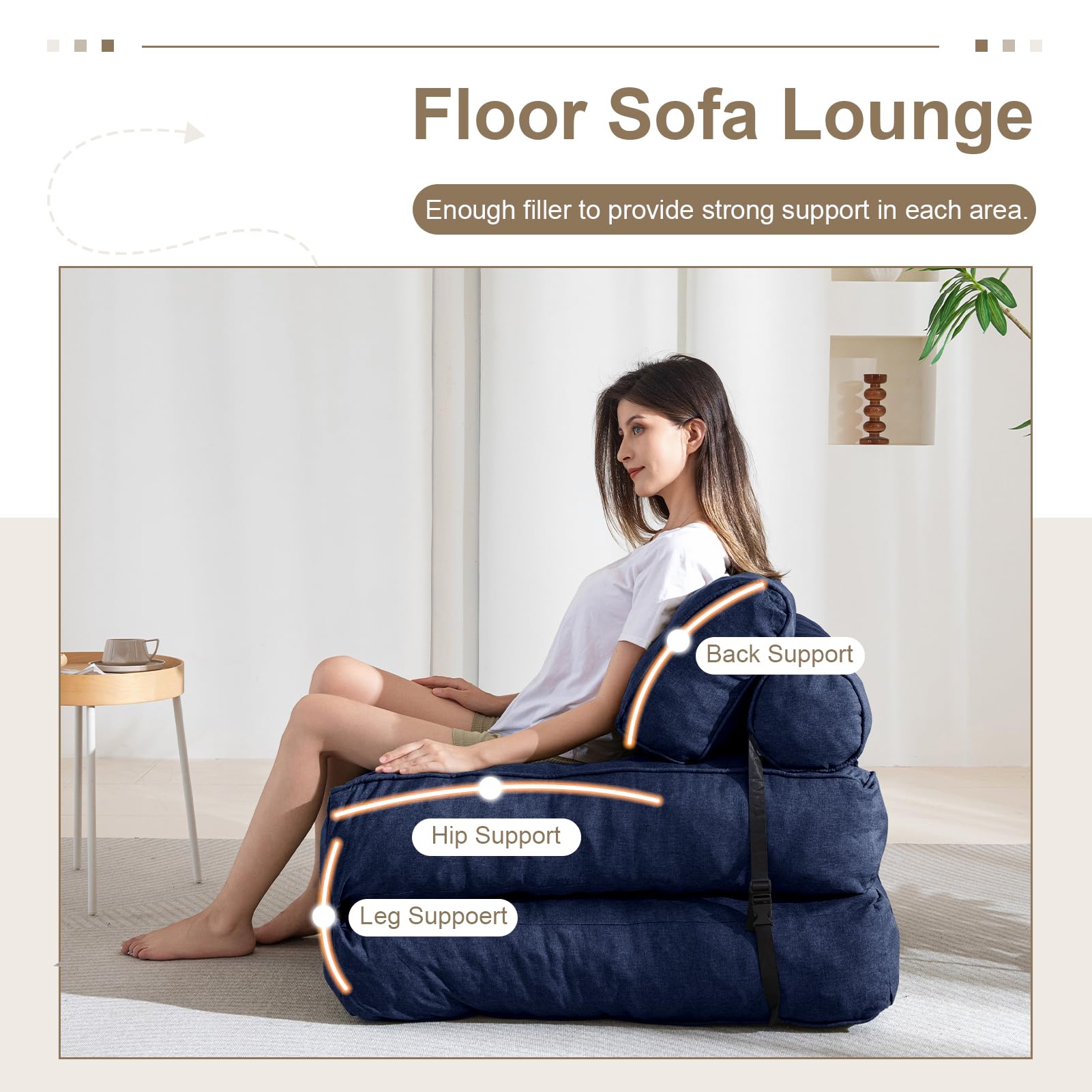 MAXYOYO Folding Couch Sofa Bed - Convertible Sleeper Chair with Back Support & Pillow, Navy Blue - Perfect for Small Spaces, Guest Rooms & Apartments