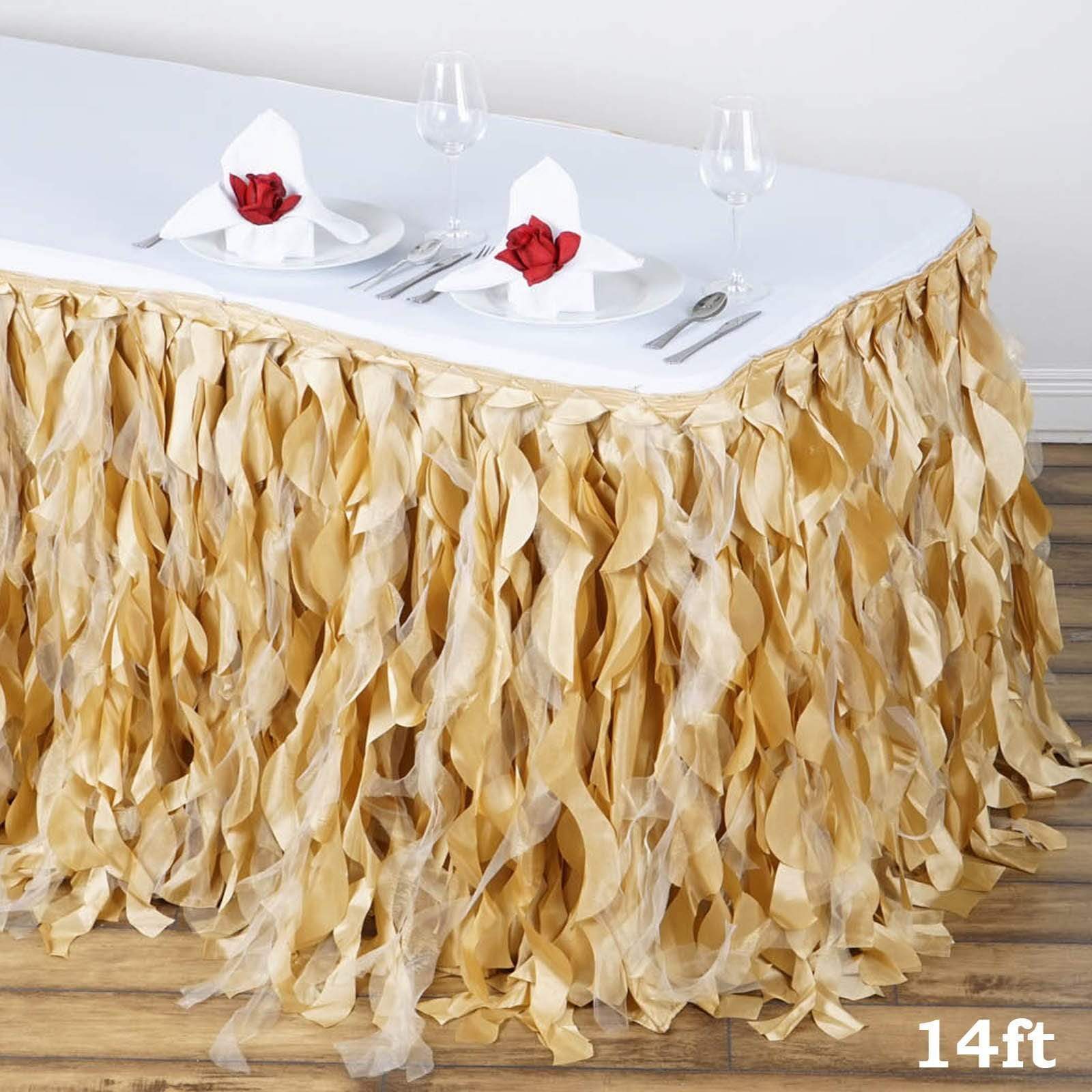 Elegant Taffeta Curly Table Skirt for Weddings, Parties & Events - Washable Polyester Table Cover with Ruffled Hem for Banquet Decorations