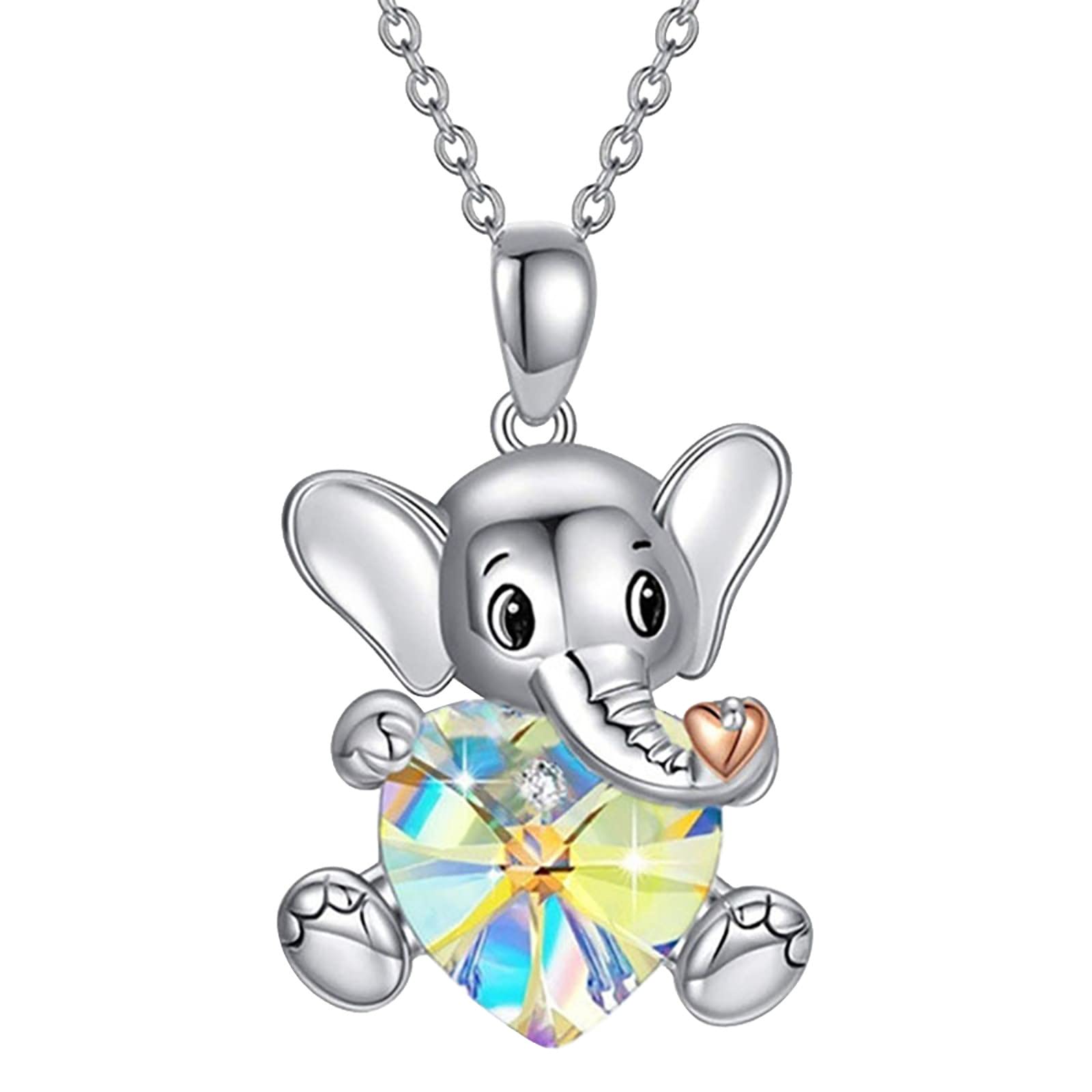 Personalized Elephant Love Heart Memorial Pendant Necklace for Women - Yellow Alloy Jewelry Gift for Anniversary, Birthday & Special Occasions