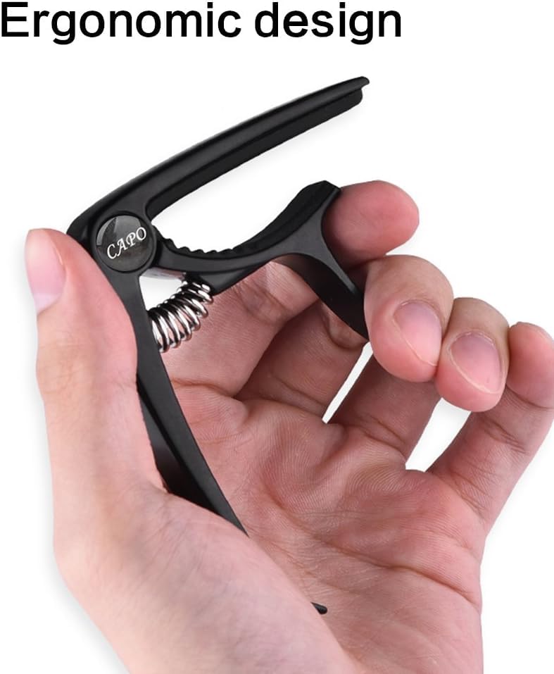 Premium Zinc Alloy Guitar Capo for Acoustic & Electric Guitars, Ukulele, Mandolin, Banjo & Bass - Black with 6 Free Picks | Perfect for Live Performances, Studio Recording & Practice Sessions