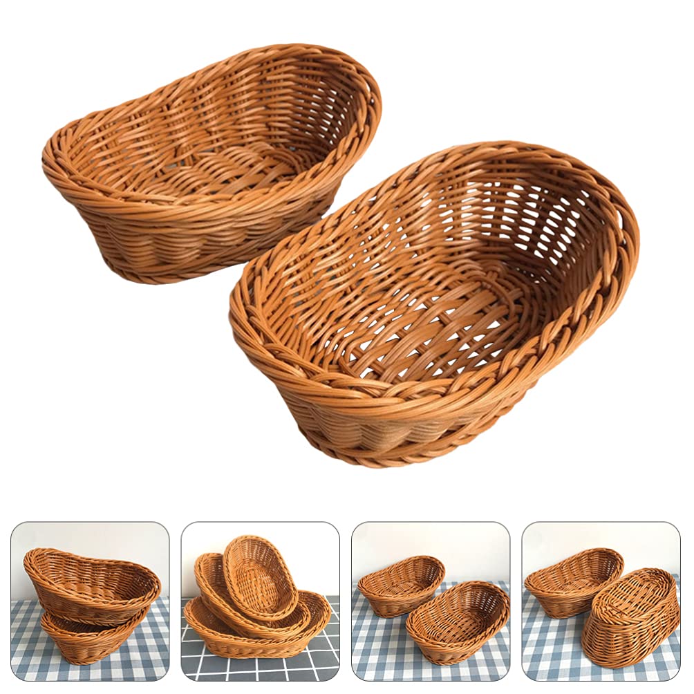 DOITOOL 2-Pack Woven Bread Baskets - Brown Poly Wicker Serving Baskets for Bread, Fruits & Vegetables | Rustic Kitchen & Restaurant Display | Perfect for Home, Dining, Outdoor Picnics & Farmhouse Decor