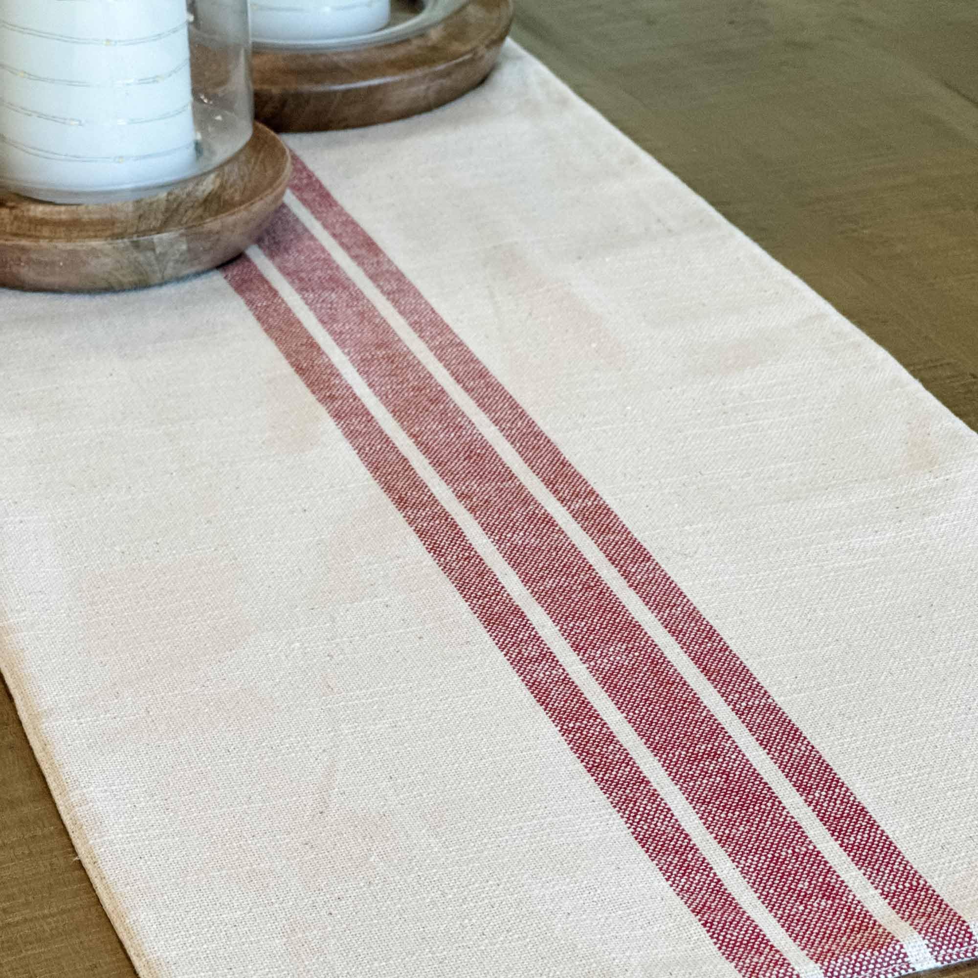 Red and Cream Farmhouse Style Grain Sack Stripe Table Runner 13