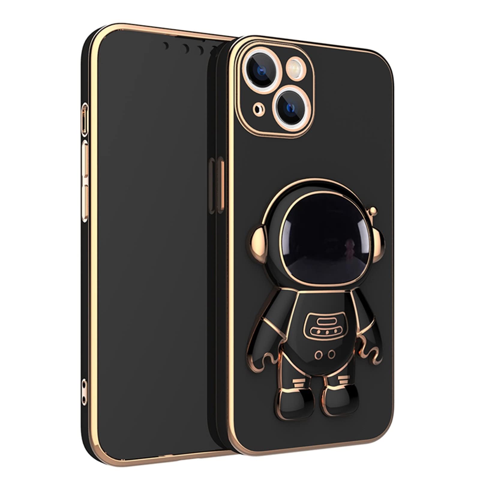 MoolBeko 6D Electroplating Astronaut Phone Case with Hidden Stand & Camera Protector - Shockproof Protective Cover for iPhone 13 Mini (Black) | Perfect for Space Enthusiasts & Everyday Use