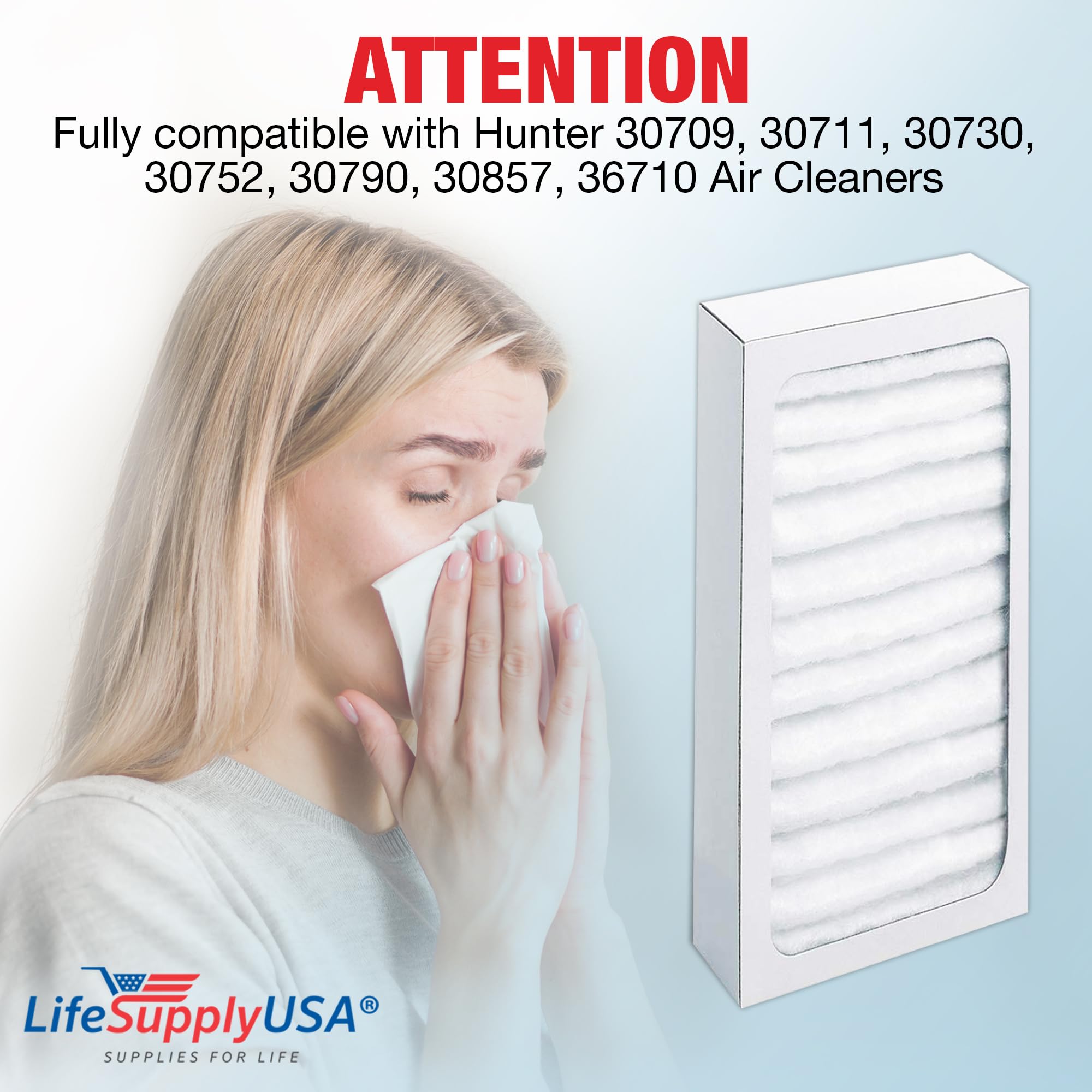 Hunter 30963, 30709, 30711, 30730, 30752, 30790, 30857, 36710 Air Cleaner True HEPA Filter Replacement - Compatible with Hunter Air Purifiers by LifeSupplyUSA - Improves Indoor Air Quality for Allergies & Asthma Relief
