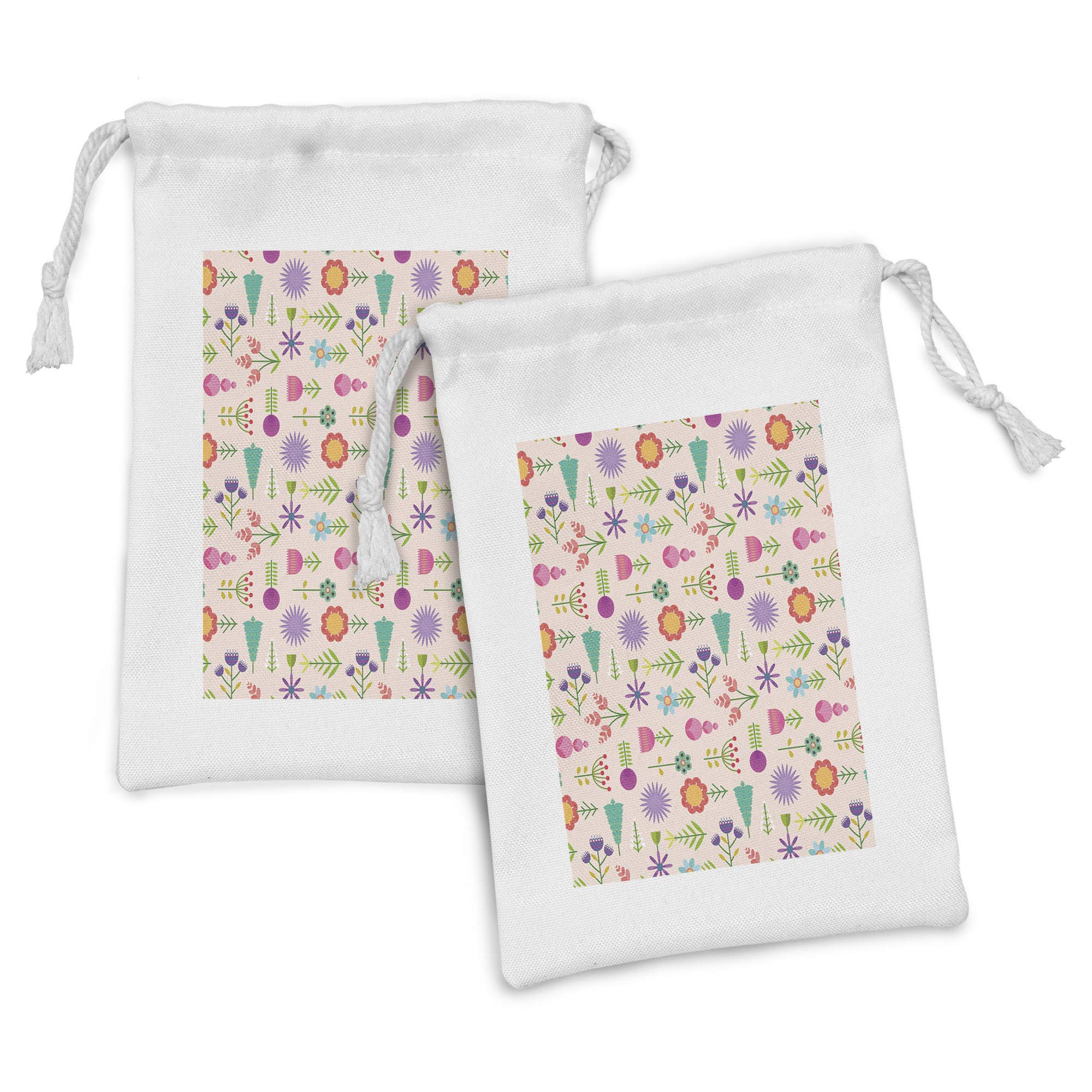 Ambesonne Floral Fabric Pouch Set of 2 - Abstract Colorful Flower Drawstring Bags for Toiletries, Travel Accessories & Party Favors (9