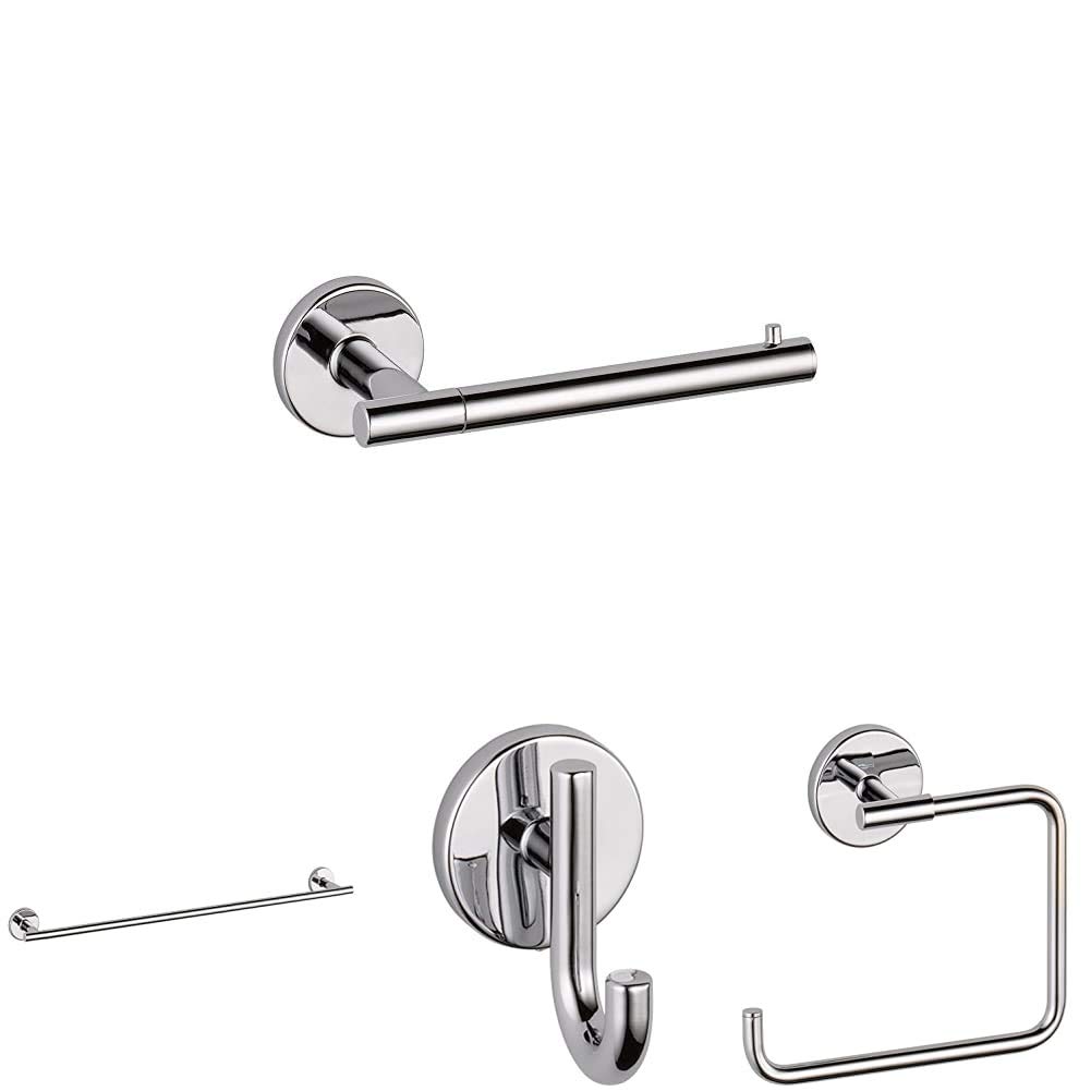 Trinsic 4-Piece Chrome Bathroom Hardware Accessory Set - Modern Shower Curtain Rod, Towel Bar, Robe Hook & Toilet Paper Holder for Bathroom Decor