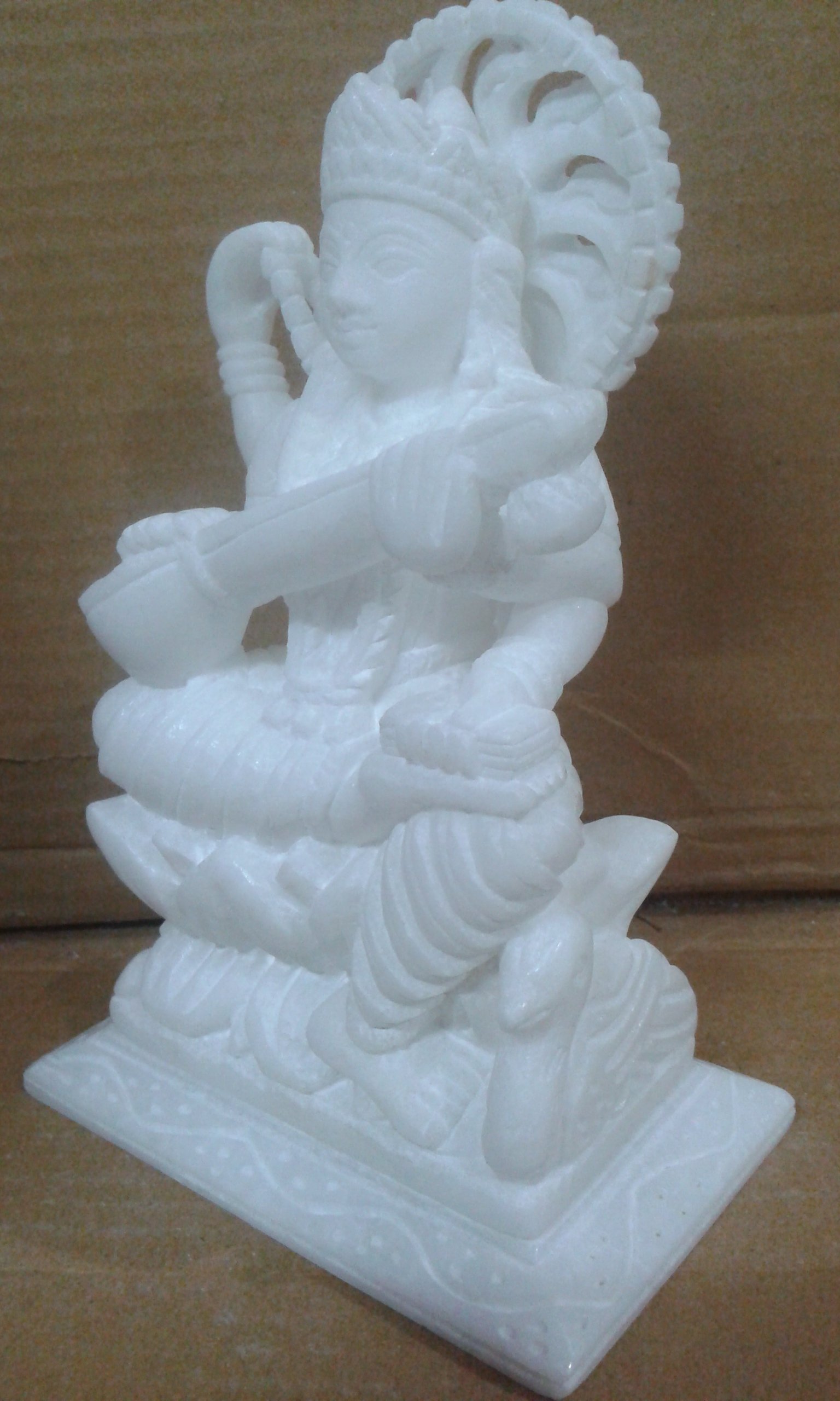10-Inch White Marble Saraswati Statue - Handcrafted Goddess of Wisdom Sculpture for Home & Office Decor | Perfect Gift for Spiritual Spaces, Meditation Rooms & Vastu Compliant Interiors