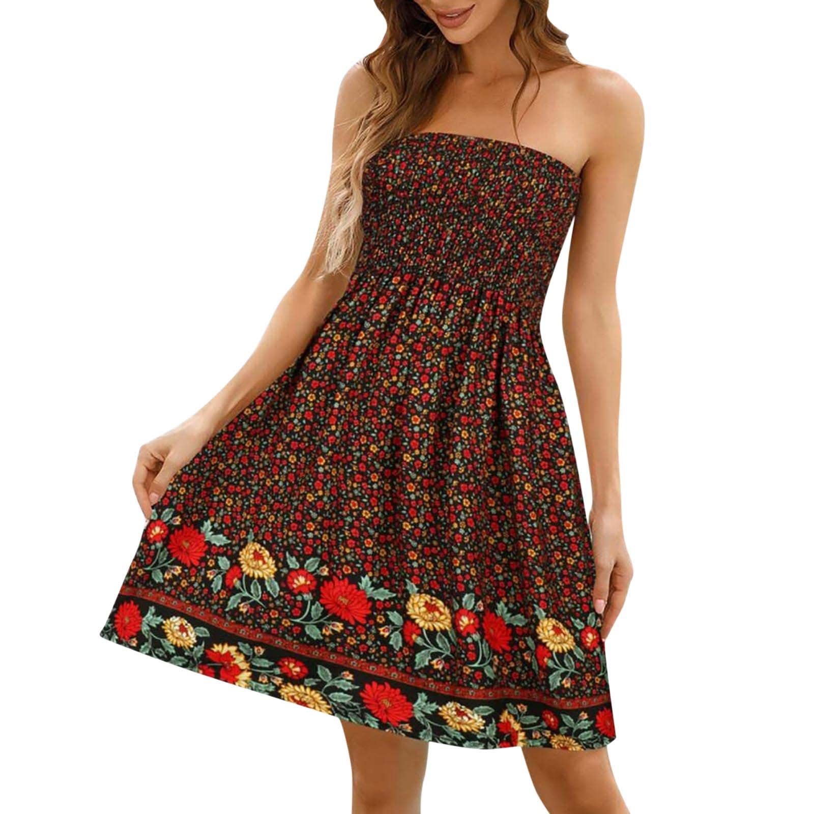Women's Casual Summer Dresses - Off Shoulder Strapless Sleeveless Solid Beach Dress for Outdoor Parties, Vacations & Date Nights