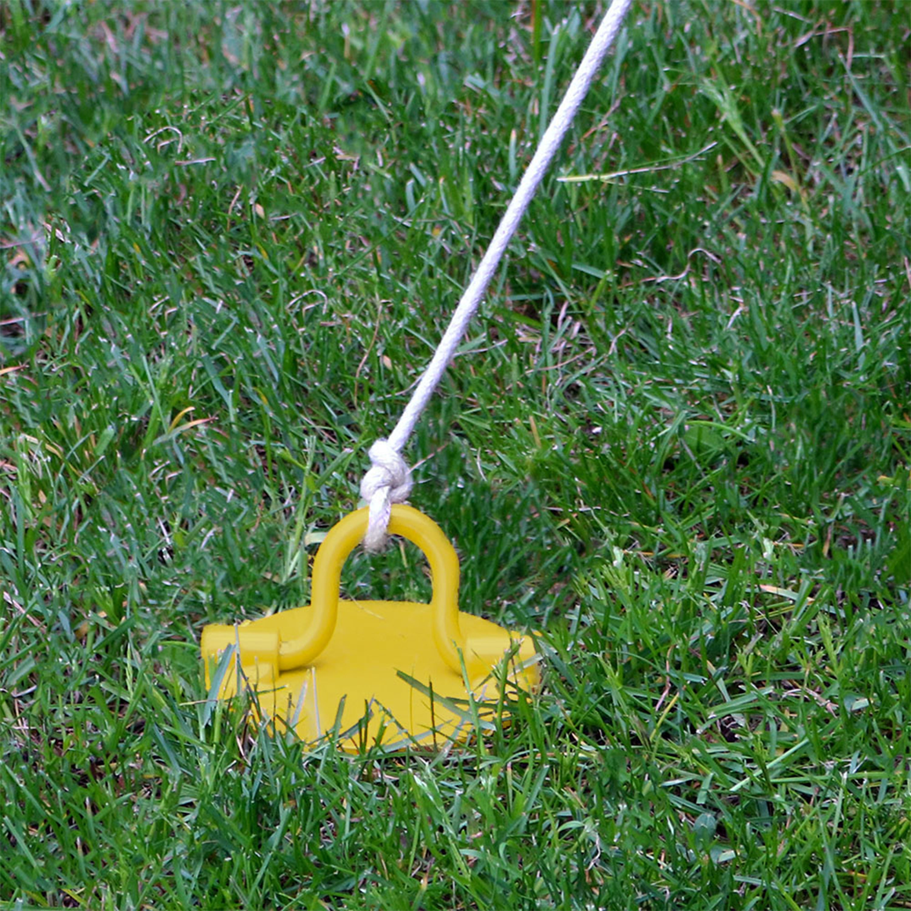 Sunnydaze Yellow Spiral Ground Anchor with Folding Ring - Heavy Duty Outdoor Stake for Canopy, Tent, and Shade Sail - Perfect for Camping, Beach, and Backyard Use