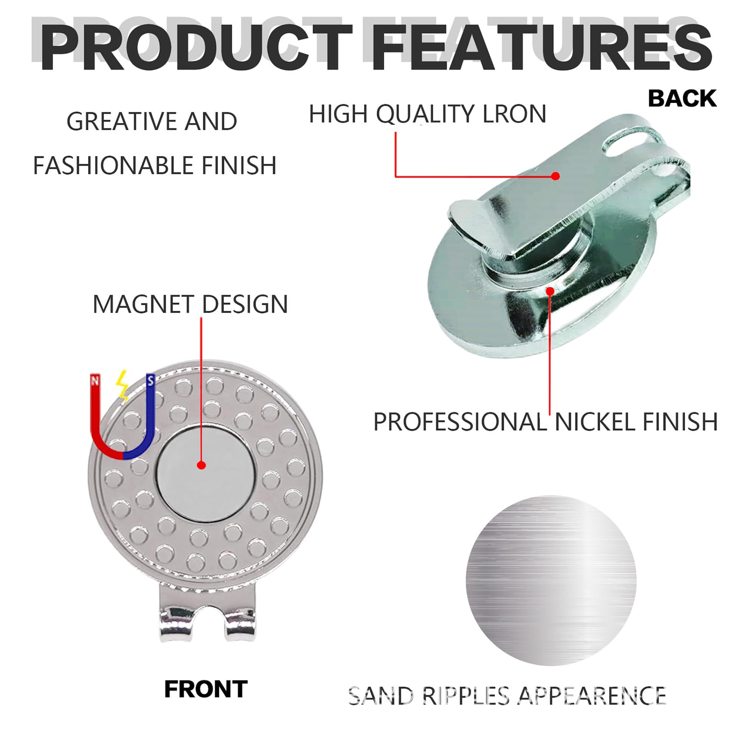 6/9/12/15PCS Magnetic Golf Hat Clips - Nickel-Plated Alloy Ball Marker Holders for Golf Caps & Gloves | Professional Golf Training Accessories | Perfect for Golf Course, Driving Range & Practice Sessions