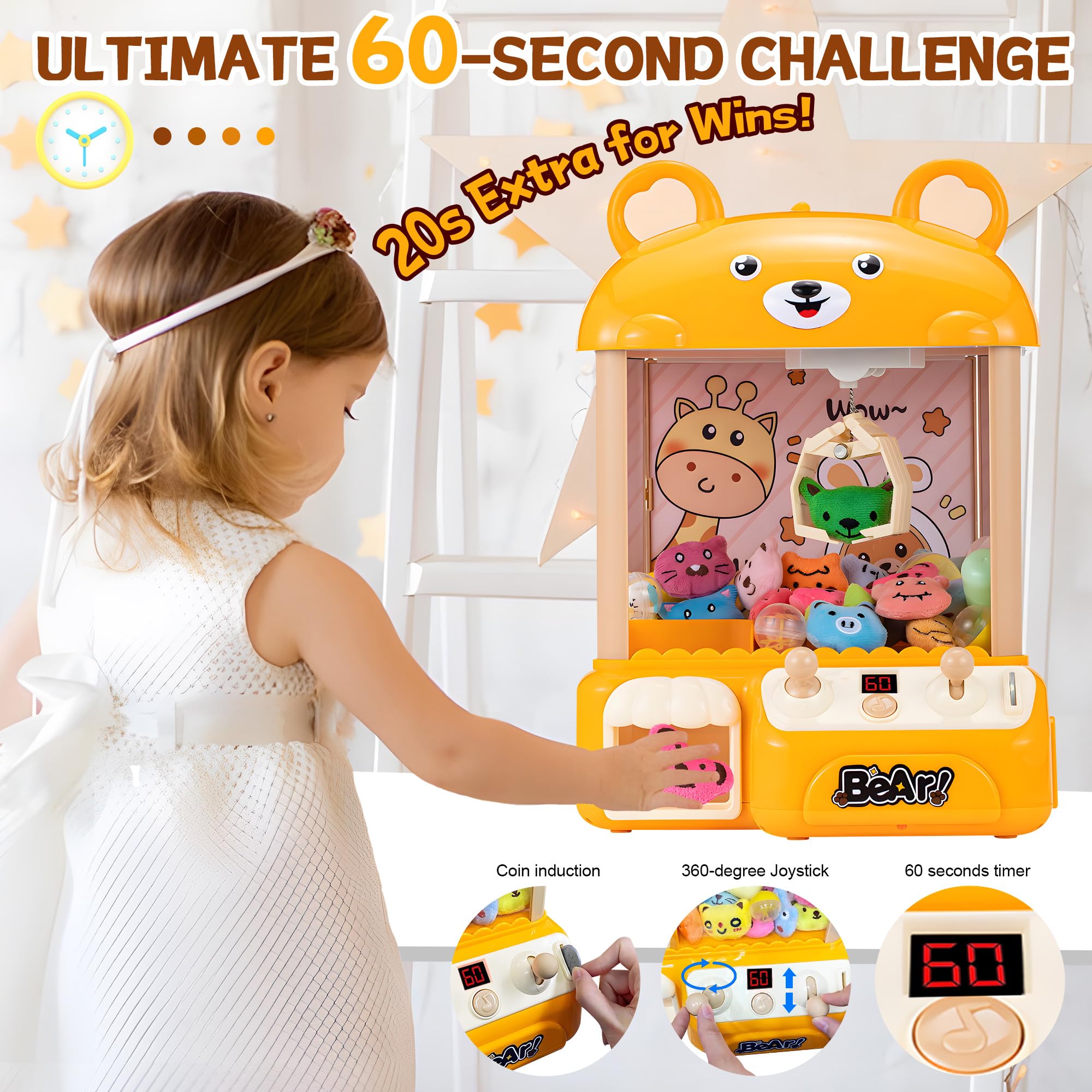 Mini Claw Machine for Kids - Electric Arcade Game Toy with LED Lights & Adjustable Sound | Fun Candy & Bear Vending Machine for Girls & Boys Ages 4+ | Perfect Birthday & Christmas Gift for Home Play & Party Games