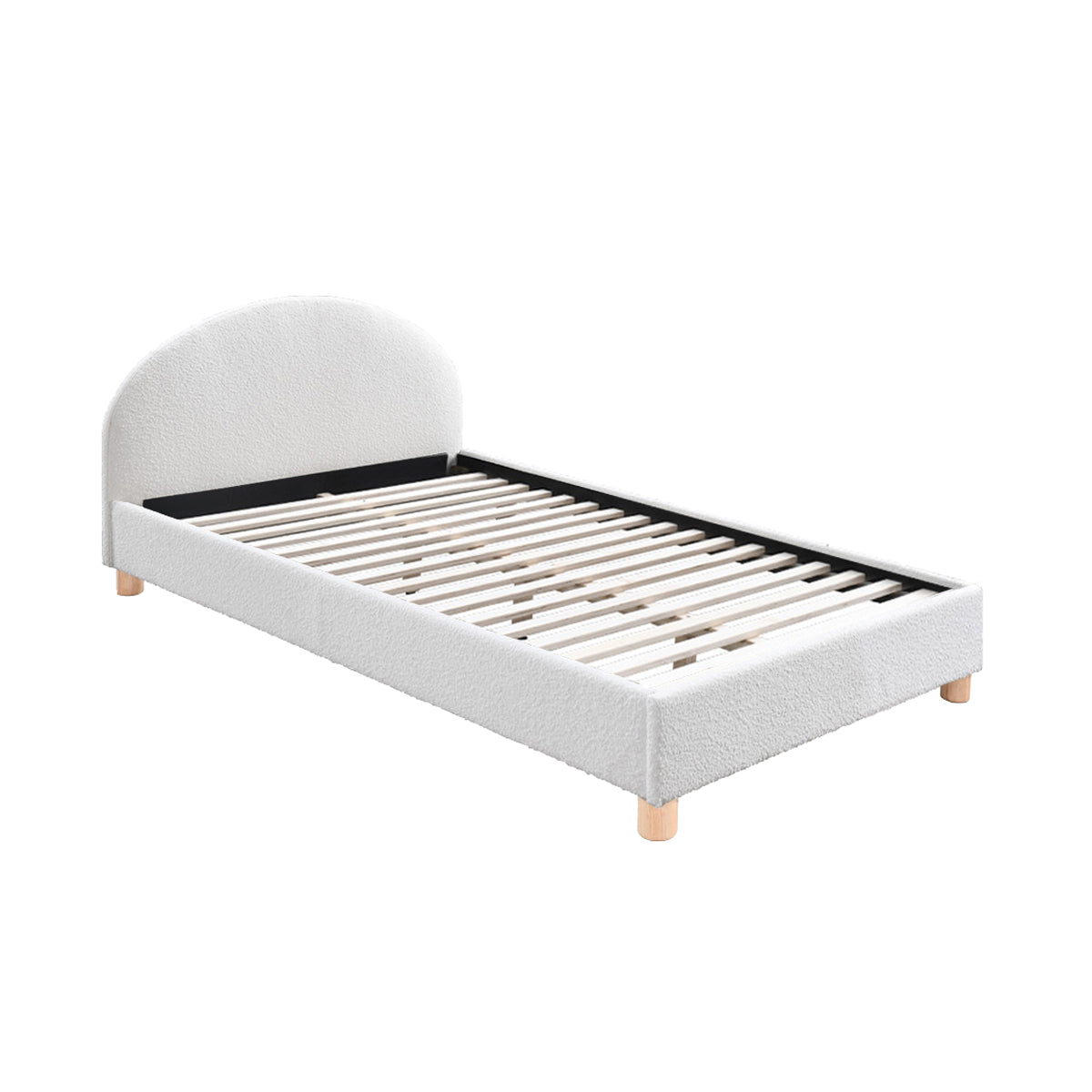 Archie Boucle Single Bed Frame - White Upholstered Platform Bed with Wooden Legs | Perfect for Small Spaces, Guest Rooms & Kids Bedrooms