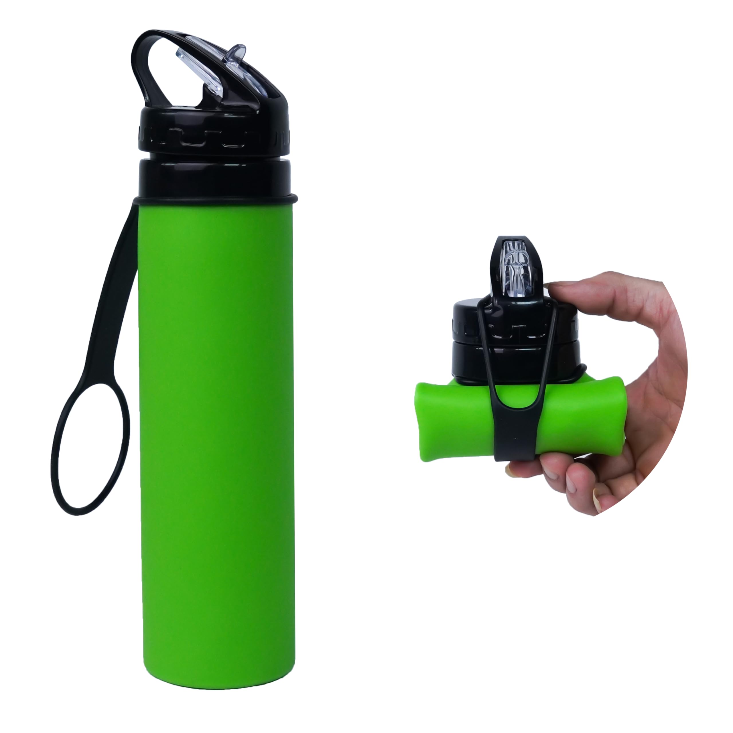 Collapsible Water Bottle 20oz - BPA Free, Leak Proof, Food Grade Silicone - Portable Travel Water Jug for Camping, Hiking, Biking & Sports - Eco Friendly Reusable Bottle (Green) - Perfect for Outdoor Adventures, Gym Workouts & Daily Hydration