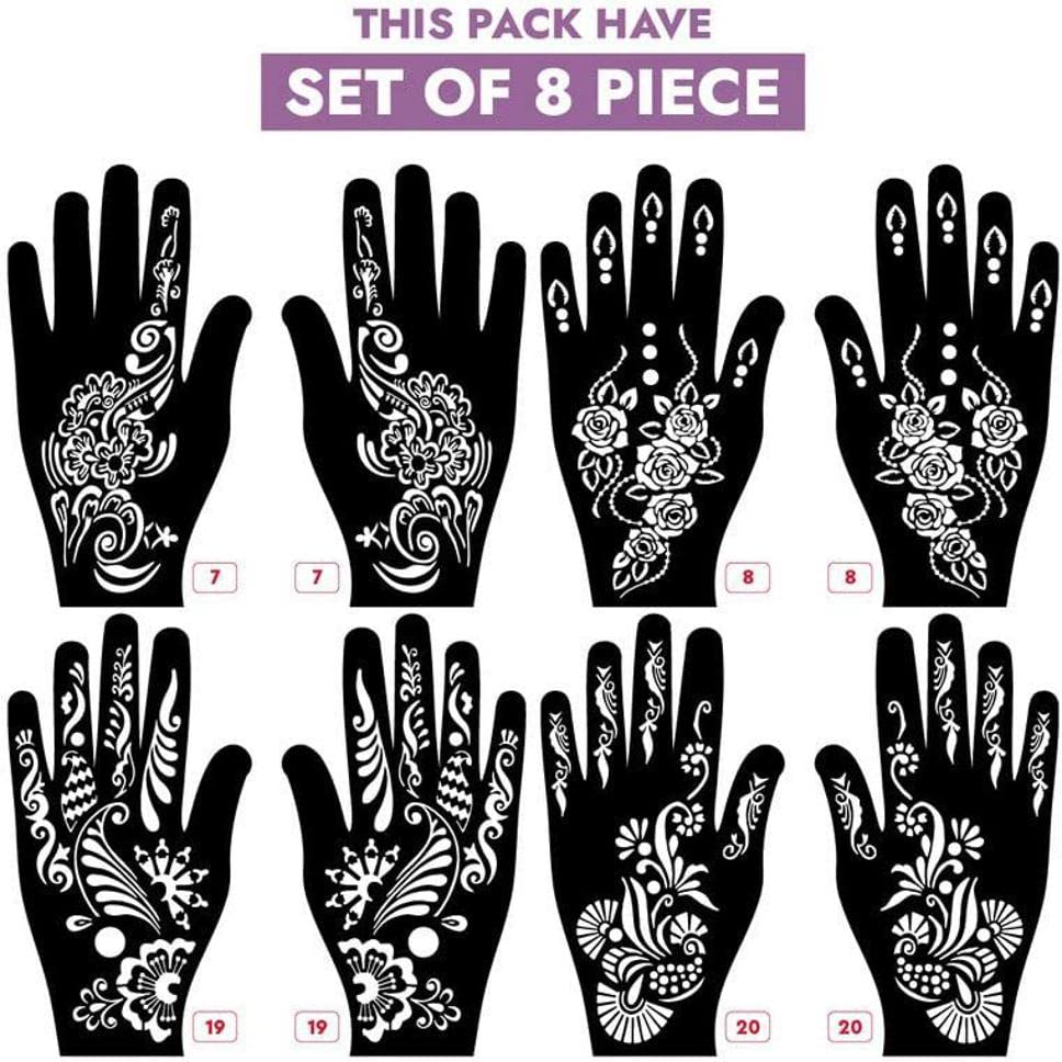KICKWIX Latest Henna Tattoo Stencils for Women - Waterproof Temporary Hand Tattoo Kit with Floral Designs (Black) - Perfect for Festivals, Weddings & DIY Body Art