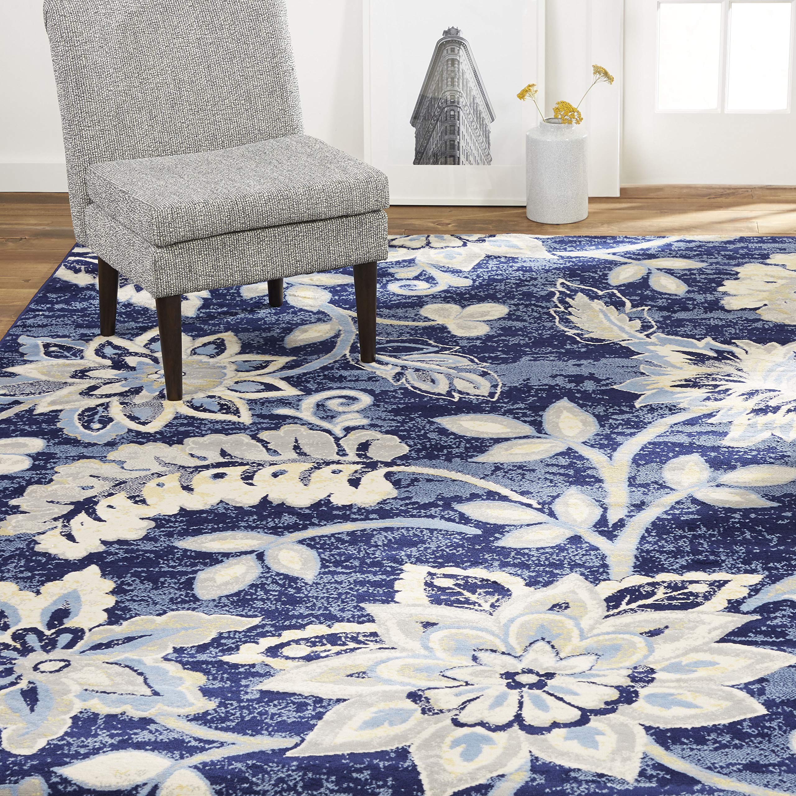 Home Dynamix Tremont Teaneck Transitional Floral Navy Blue Area Rug 7'10