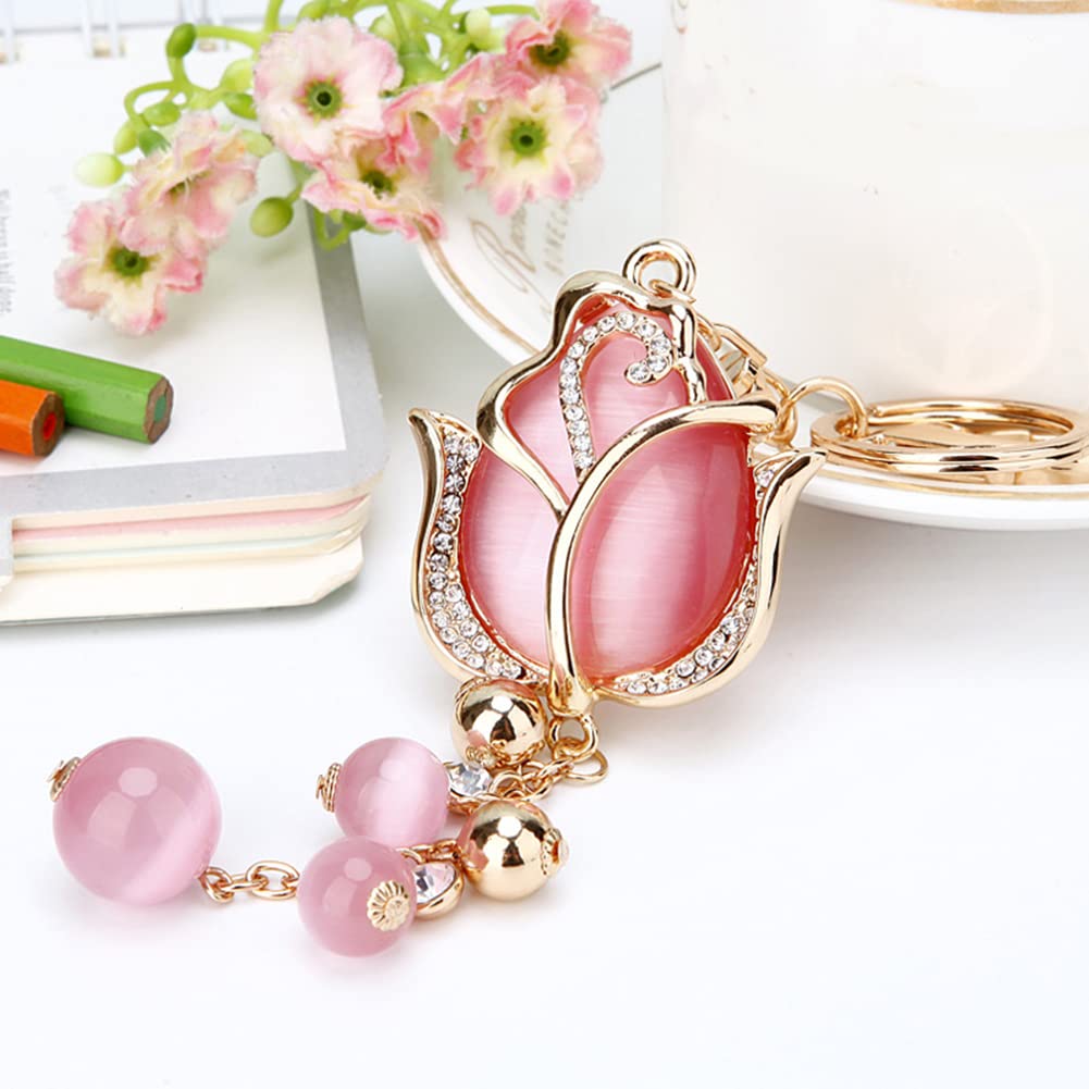 Zcargel Bling Bling Rhinestone Tulip Flower Car Keychain - Sparkling Crystal Key Chain Charm for Women, Perfect Car Accessory Gift for Her (Birthday, Valentine's Day, Mother's Day) - Use for Car Keys, Purse, Backpack & More