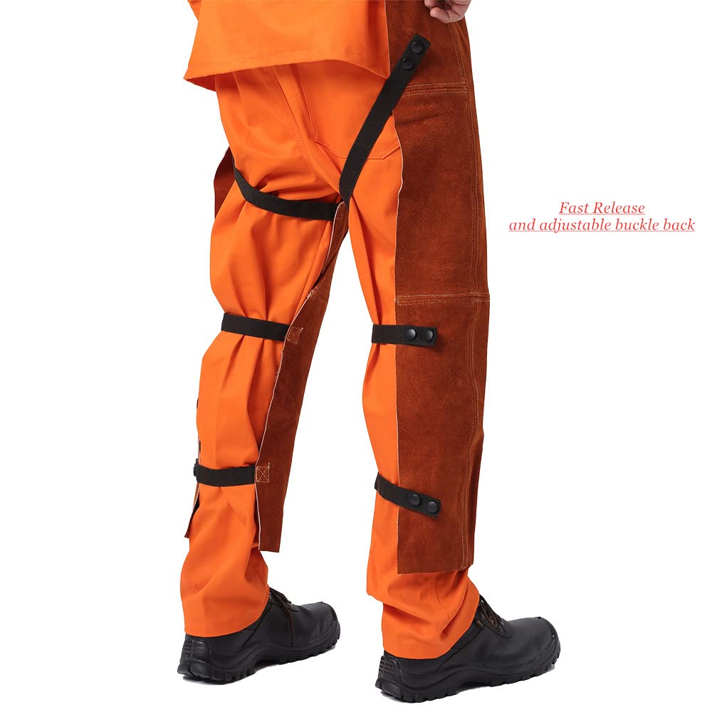 Flame-Resistant Leather Welding Pants - Heat & Abrasion Resistant Cowhide Work Trousers for Welders & Metalworkers - Ideal for Welding, Forging & Industrial Safety Protection