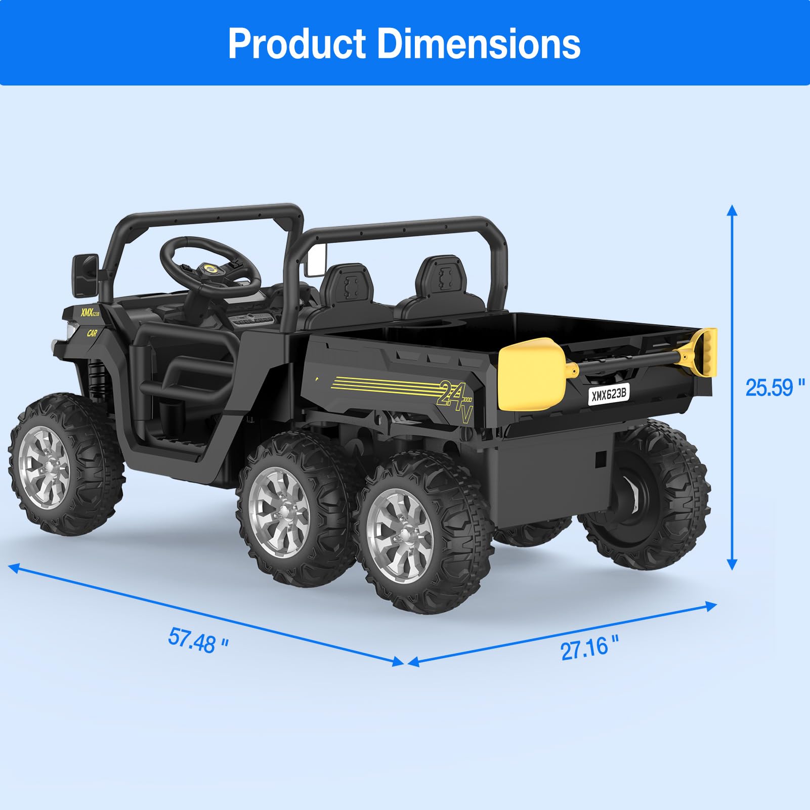 GARVEE 24V 2 Seater Kids Ride On Dump Truck - 6X6 Electric UTV with Remote Control, Battery Powered 6 Wheeler Toy Car for Boys & Girls Ages 3+ (Black) | Perfect for Outdoor Play, Backyard Adventures & Birthday Gifts