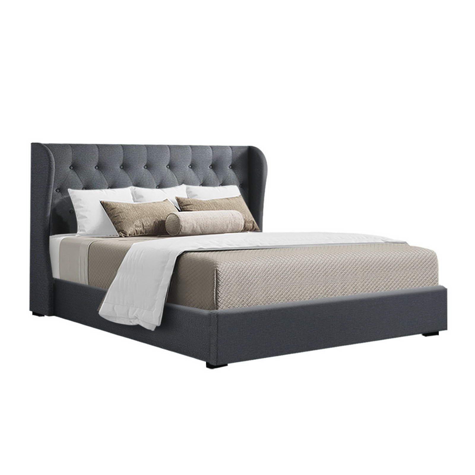 Elouera King Size Bed Frame with Gas Lift Storage - Charcoal Black - Perfect for Modern Bedrooms & Small Spaces