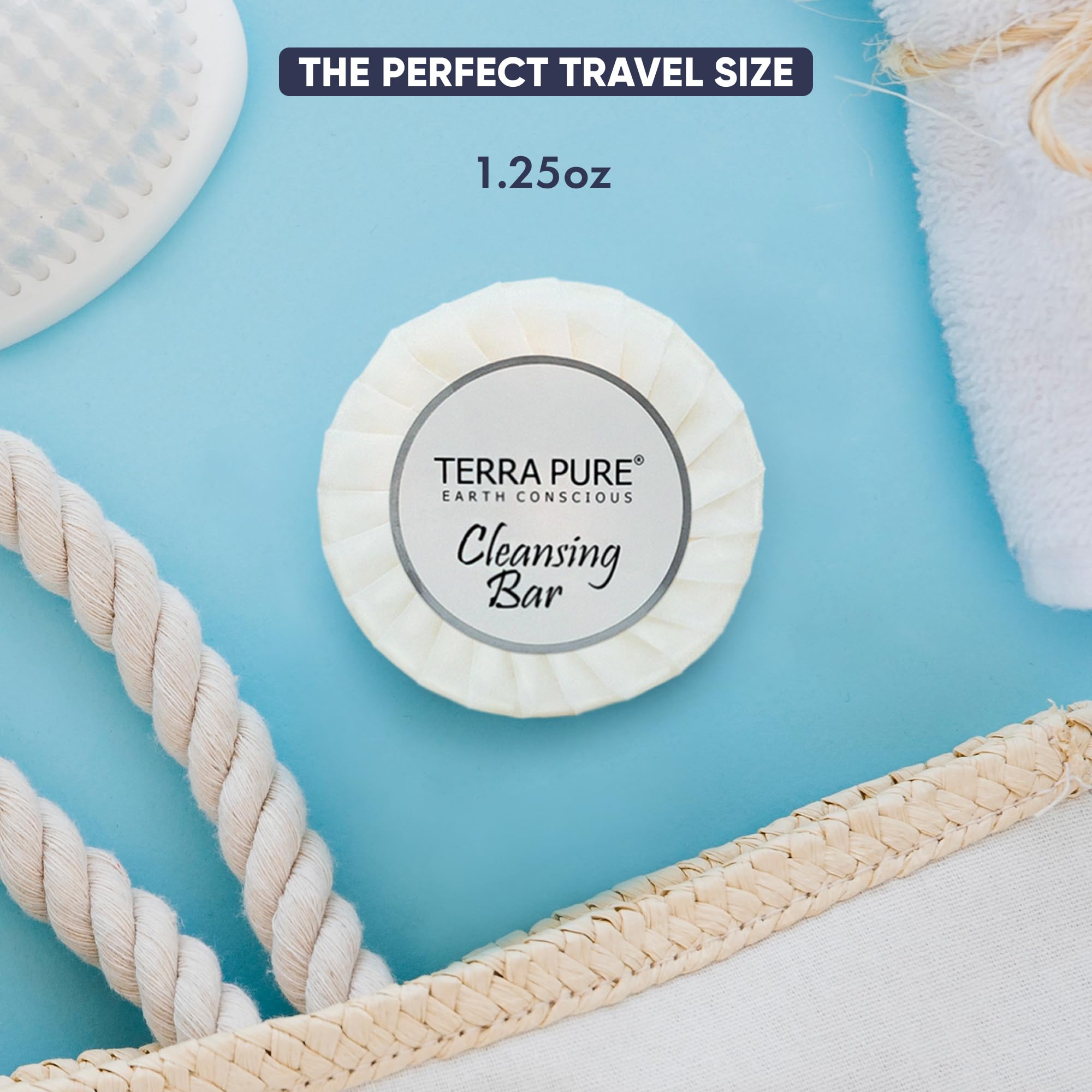 Terra Pure White Tea & Coconut Soap Bar - 1.25oz Travel Size Bulk Set (300 Pieces) | Natural Moisturizing Hand & Body Soap for Hotels, Gyms, Guest Bathrooms & Luxury Travel Essentials | Eco-Friendly Toiletries