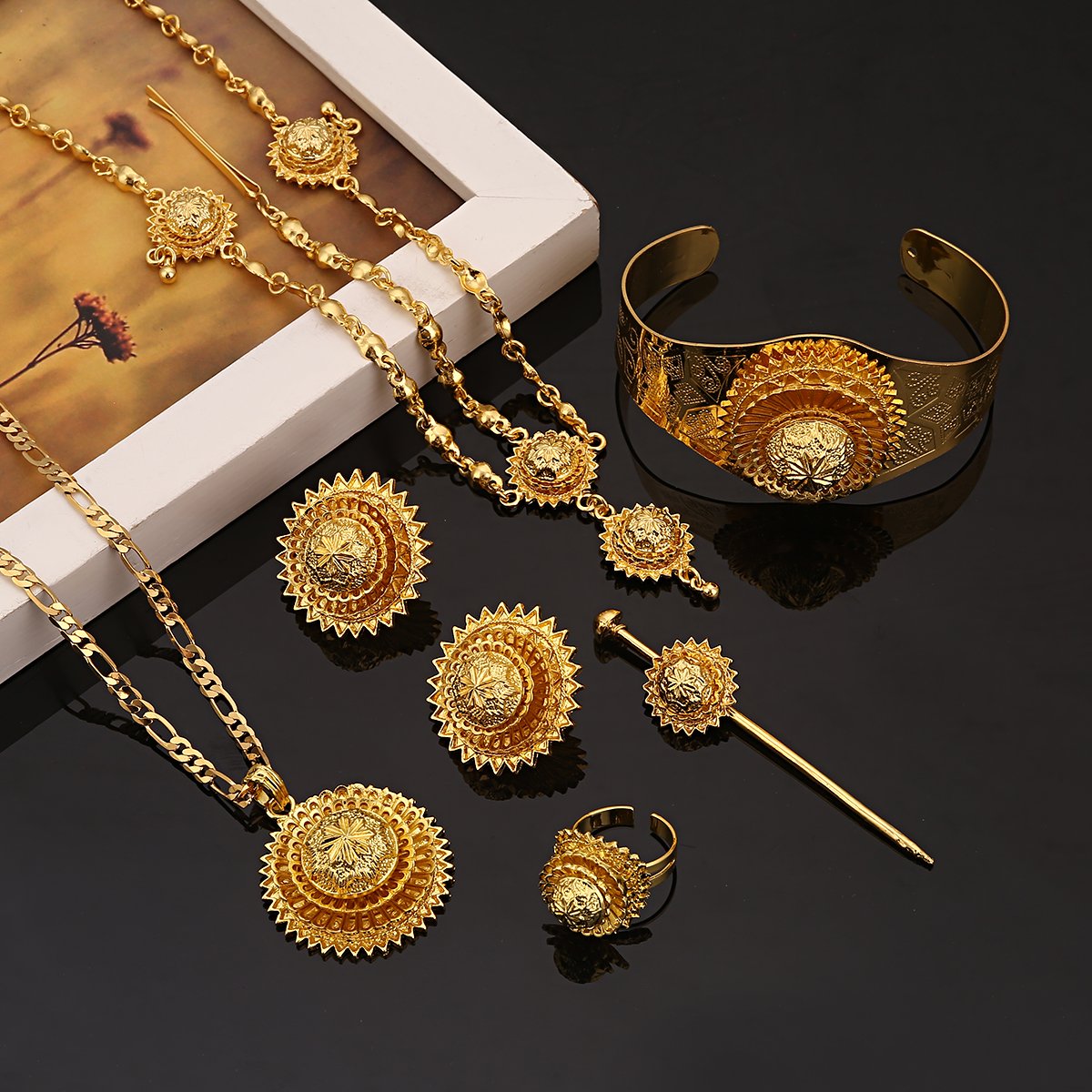 Ethiopian Bridal Jewelry Set - 6 Piece African Hair Jewelry for Weddings & Special Occasions | Traditional Ethiopian Wedding Accessories for Brides & Cultural Events