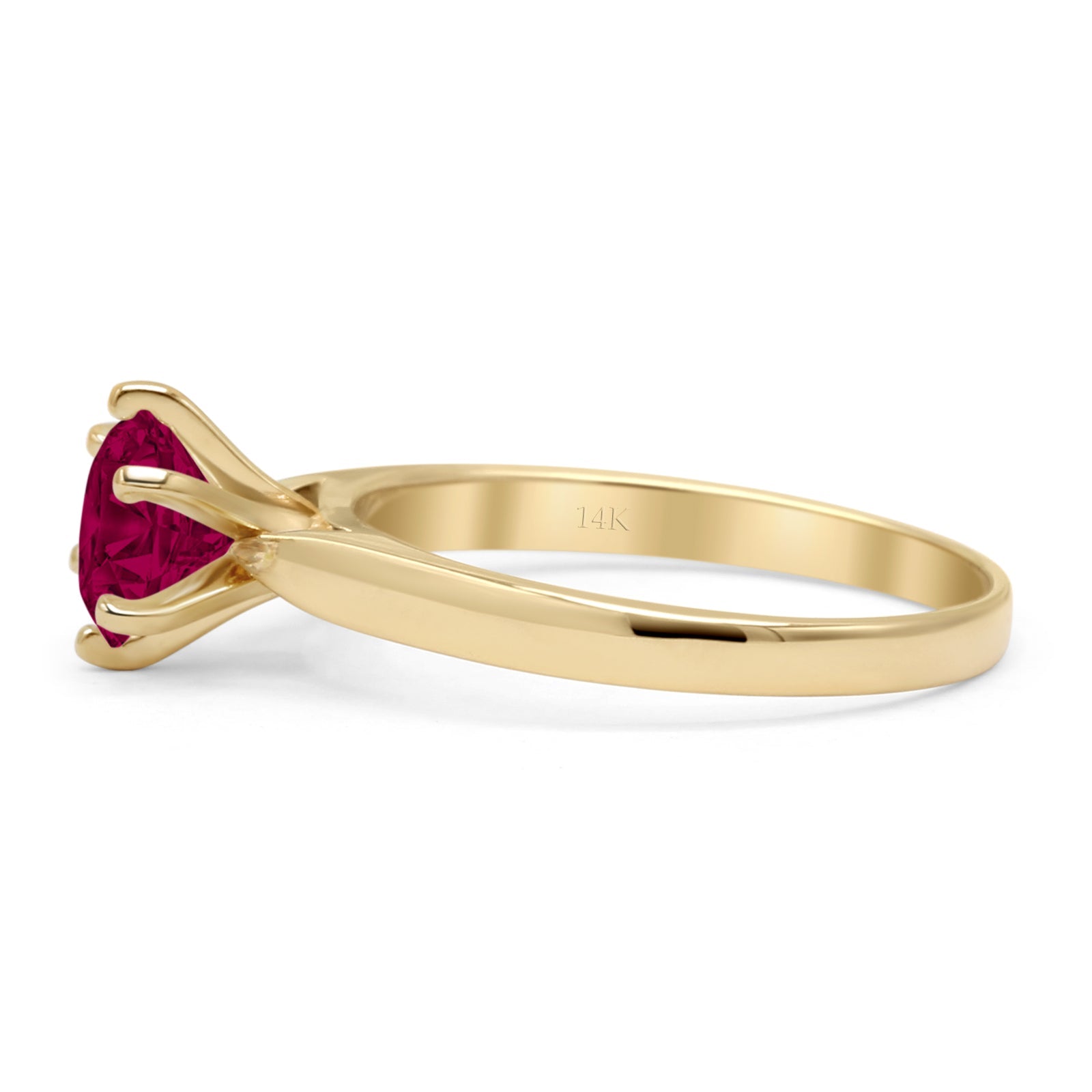 14K Yellow Gold Round Solitaire Ruby CZ Art Deco Ring for Women - Vintage Inspired Engagement, Wedding, Anniversary Jewelry Gift - Perfect for Valentine's Day, Birthday & Special Occasions