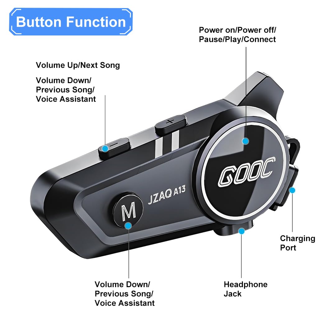 Motorcycle Helmet Bluetooth Headset with Noise Cancellation - Wireless Intercom System for 2 Riders | HD Speakers for Motorcycle Riding, Skiing, Cycling & Outdoor Sports | Perfect for Group Rides and Adventure Activities