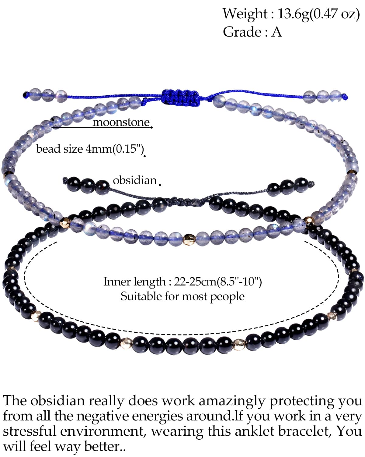 Jewever 2PCS Natural Gemstone Anklet Bracelet for Women - Adjustable Beaded Healing Crystal Foot Jewelry - Perfect for Beach, Yoga, Meditation & Boho Fashion