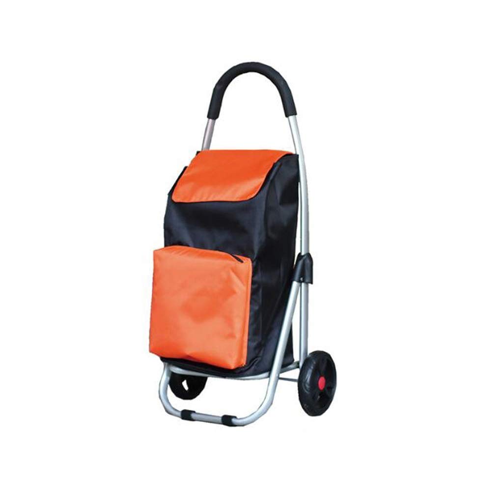 Foldable Collapsible Wagon Cart with Handle - Portable Shopping Trolley for Groceries, Beach, Picnic & Outdoor Activities - Reusable Heavy Duty Utility Cart (Orange)