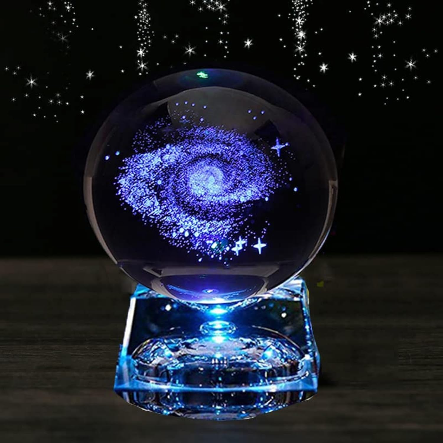 Galaxy Crystal Ball with LED Light Base - 80mm (3 inch) Clear Glass Galaxy Decor for Kids, Teachers, Anniversaries & Birthdays | Perfect for Home Decor, Meditation & Unique Gift Ideas