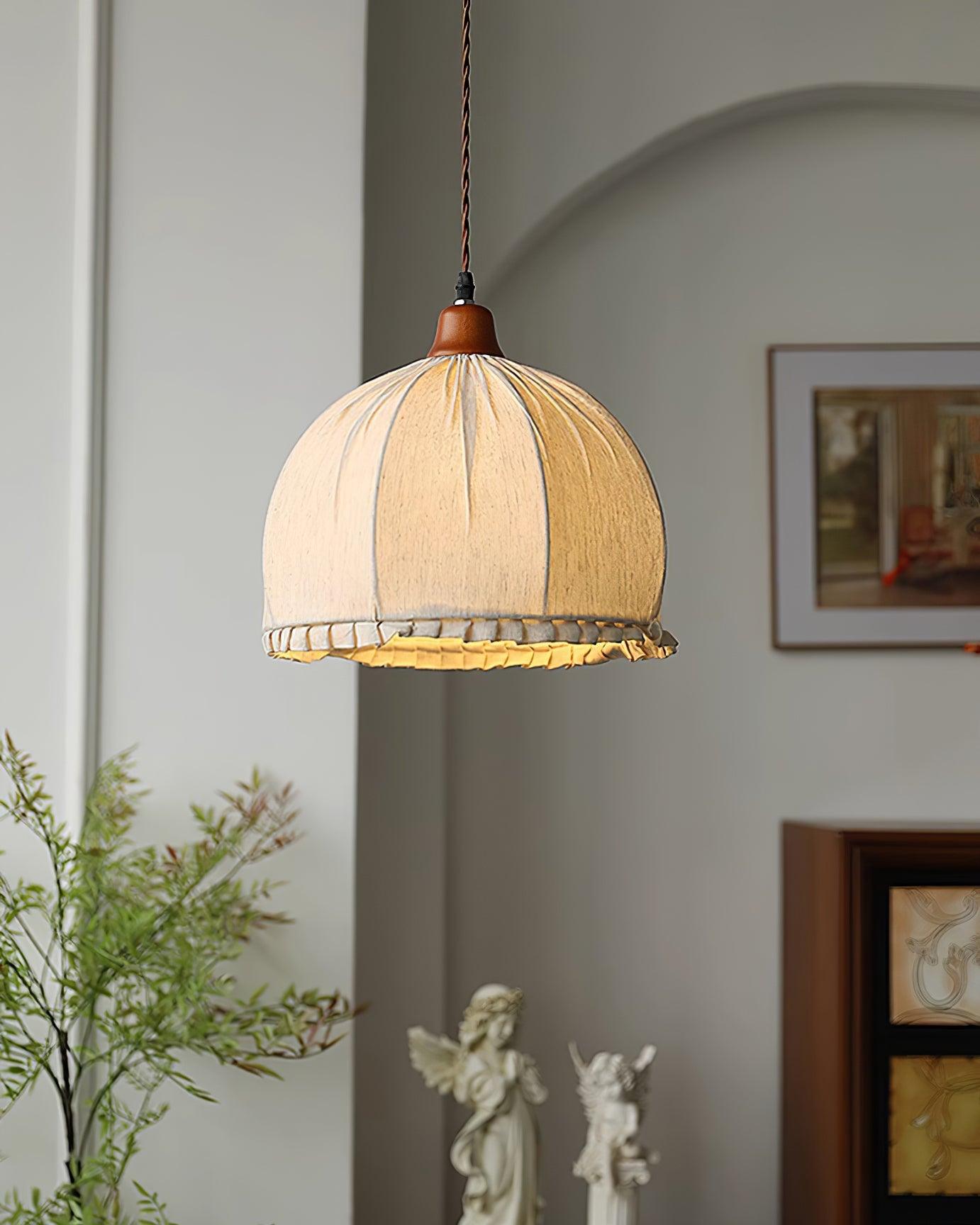 Modern Soren Fabric Pendant Lamp - Handwoven Rattan Shade with Adjustable Hanging Cord, Perfect for Dining Room, Bedroom, or Living Room Lighting Decor