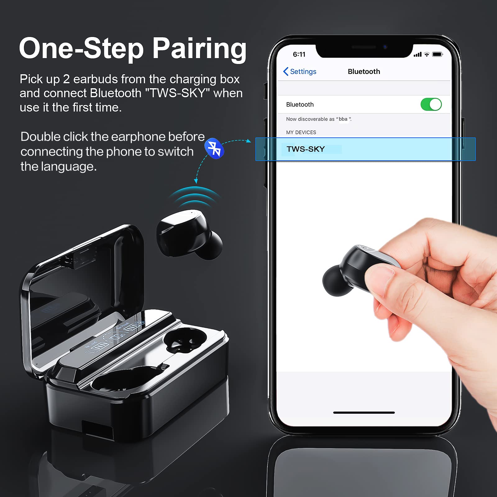 Yardstick Wireless Earbuds Bluetooth 5.2 with Wireless Charging Case - 60Hrs Playtime, 1200mAh Battery, Built-in Mic, IPX5 Waterproof - Compatible with iPhone & Android - Perfect for Gym, Running, Travel & Work Calls
