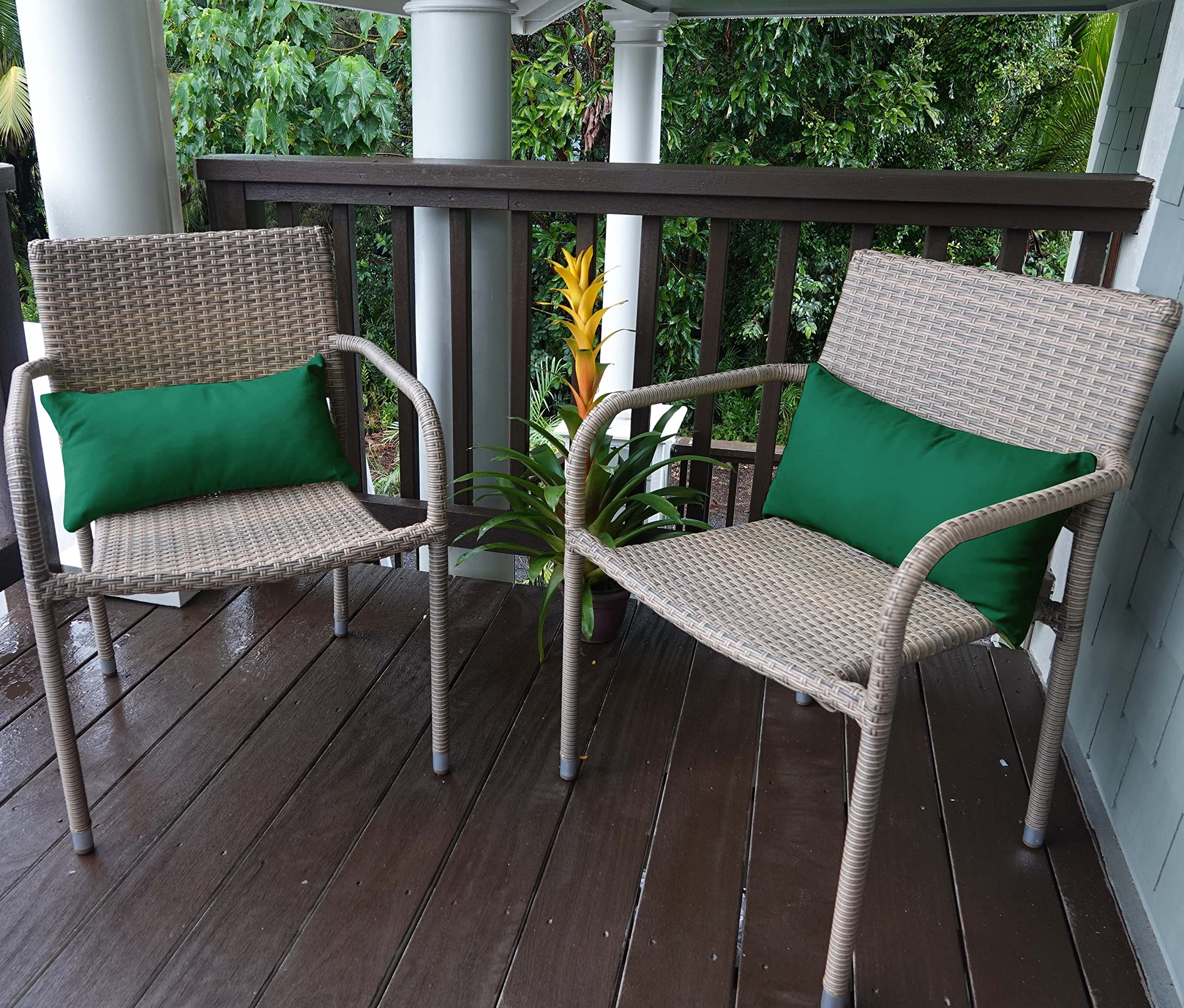Waterproof All-Weather Teal Green Polyester Lumbar Pillow with Insert - Indoor/Outdoor Decorative Throw Pillow for Patio Furniture (Set of 2) - Perfect for Sofa, Garden, Deck, and Poolside Relaxation