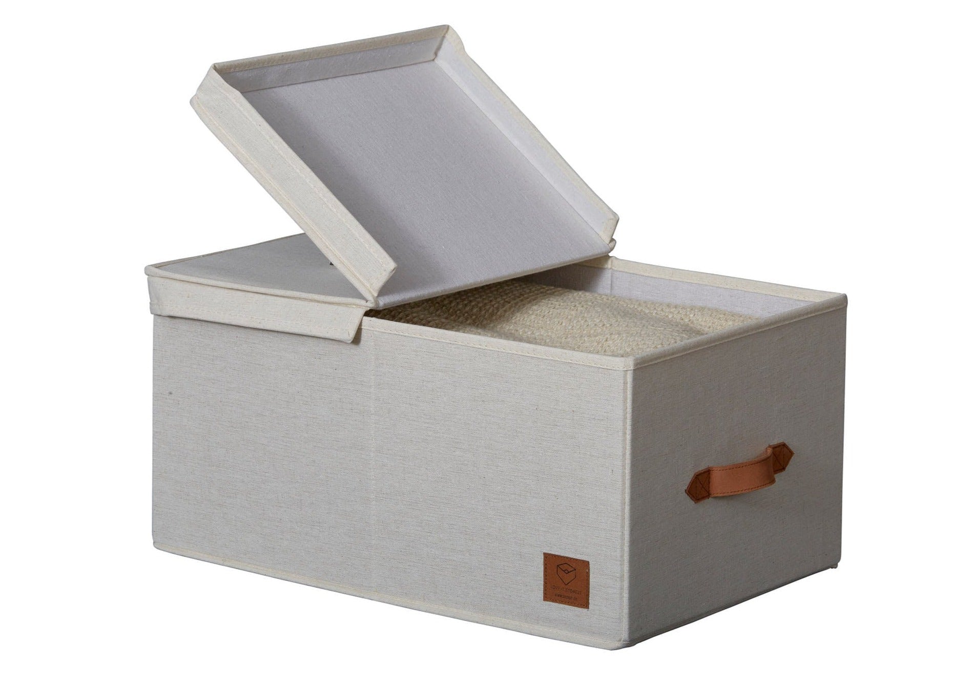 Premium Fabric Storage Box with Hinged Lid - Cream Color | Foldable Closet Organizer for Bedroom, Nursery & Office | Space-Saving Home Decor Solution