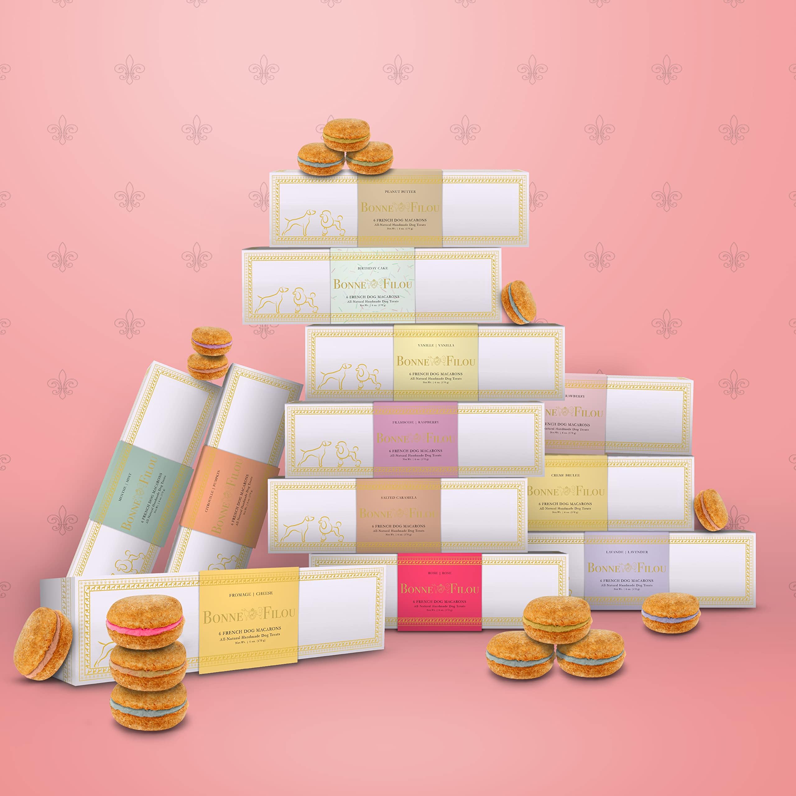 Bonne et Filou Gourmet Dog Treats - Creme Brulee Cupcakes & Macaron Cakes, Healthy Human-Grade Dog Snacks (6 Count) - Perfect for Training Rewards & Special Occasions