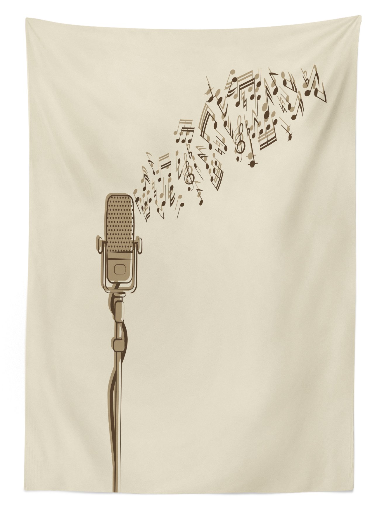 Lunarable Hand Drawn Microphone Tablecloth - Vintage Music Note Design Washable Picnic Table Cover 58x104 Inches, Beige & Cocoa - Perfect for Outdoor Karaoke Parties, Picnics, and Music-Themed Events