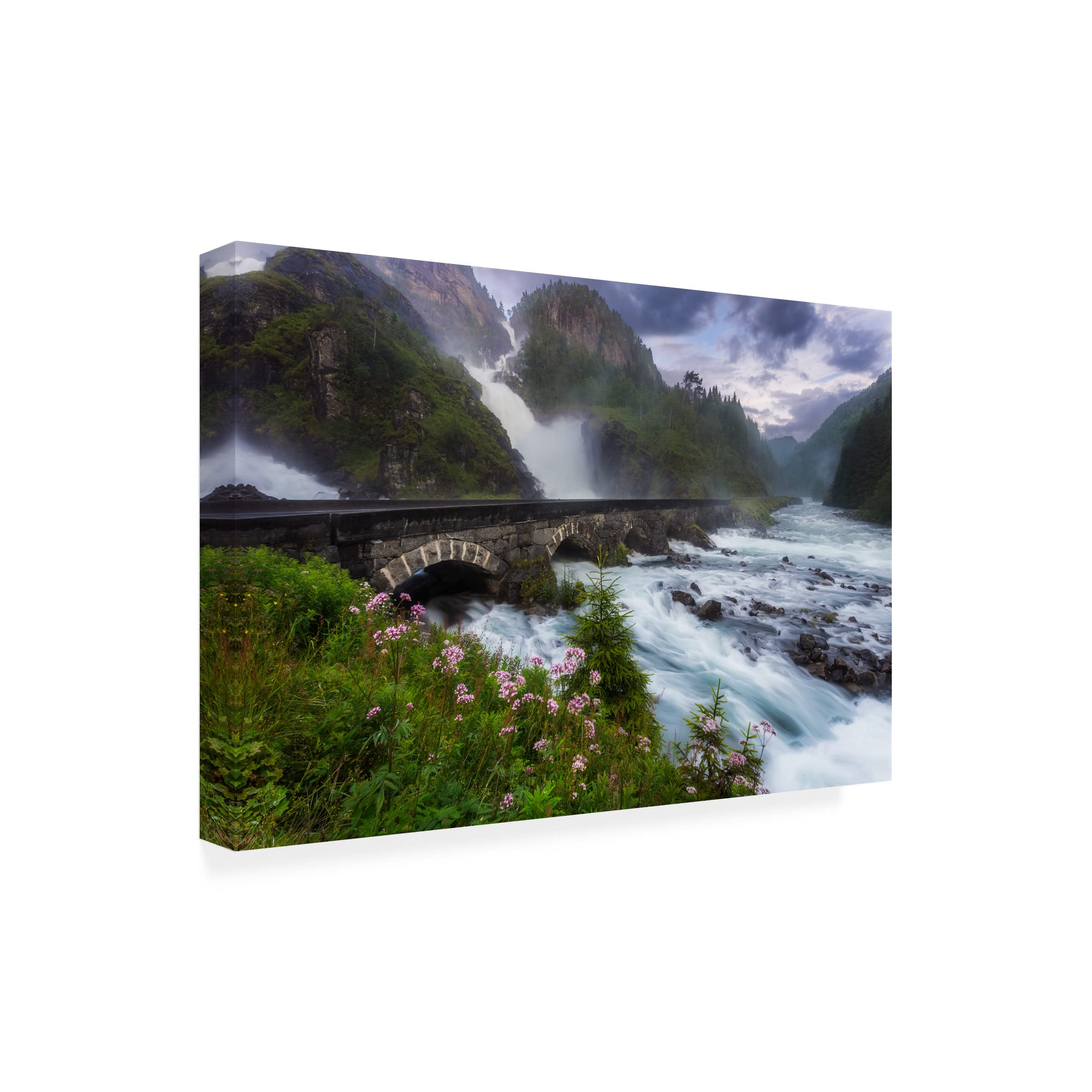 Trademark Fine Art 'Laytefossen' Canvas Wall Art Print by Arvid Bjorkqvist - Stunning Waterfall Landscape Painting for Living Room, Bedroom & Office Decor