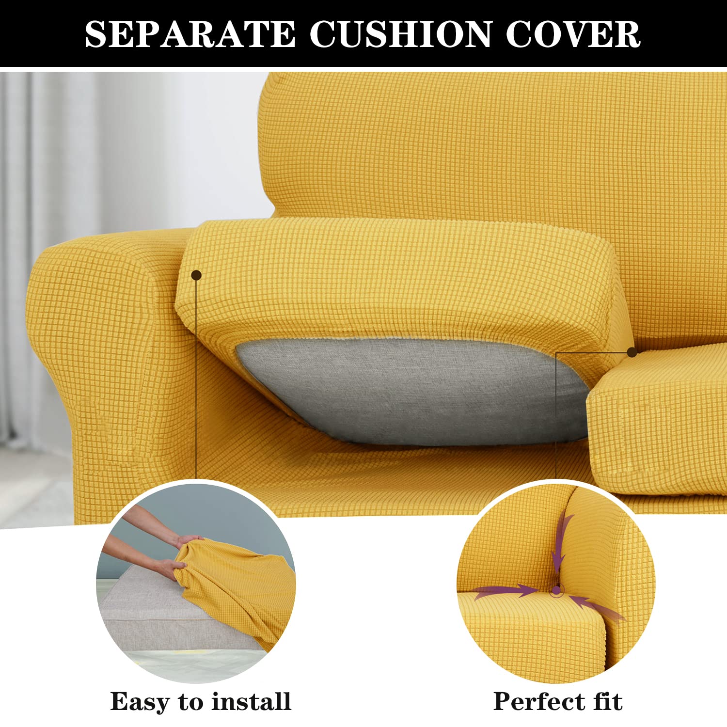 Stretch Sofa Slipcover - Soft Jacquard Washable Couch Cover for 3-Cushion Sofa | Furniture Protector for Pets & Kids (Large) | Perfect for Living Room, Family Room & Pet-Friendly Homes