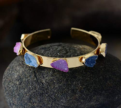 Fricgore Handmade Unique Druzy Bracelet – Colorful Gilded Bohemian Charm Cuff for Women | Fashion Jewelry for Casual Wear, Parties & Special Occasions