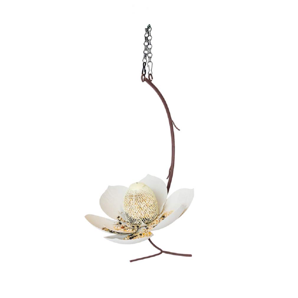 Desert Steel Magnolia Wild Bird Feeder - 2 Cup Capacity Hanging Finch Feeder with 1 Port | Perfect for Backyard, Garden & Outdoor Bird Watching