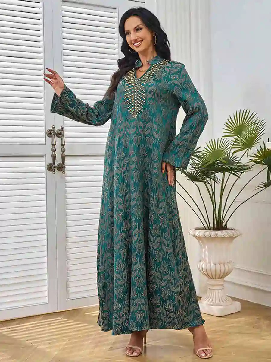 Handmade Beaded Eid Kaftan Dress for Women - Elegant Embroidered Maxi Dress for Special Occasions | Perfect for Eid Celebrations, Weddings, and Parties