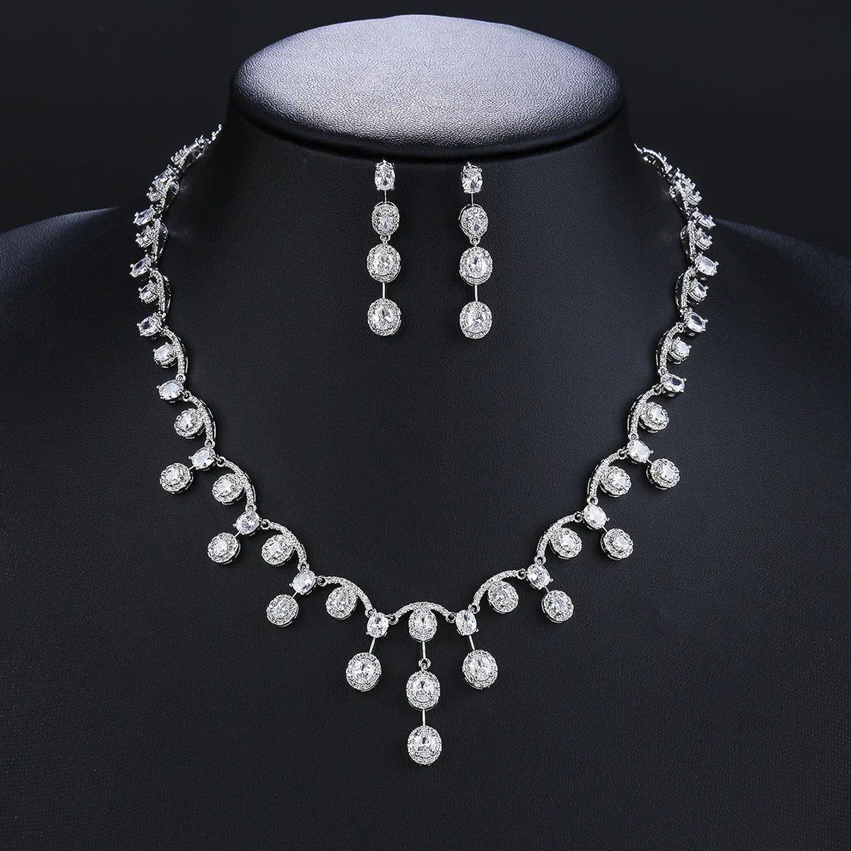 Elegant 3A Zircon Drop Shape Necklace & Earrings Set for Women - High Quality Wedding & Party Jewelry CN10606 - Perfect for Bridal, Evening Events & Special Occasions