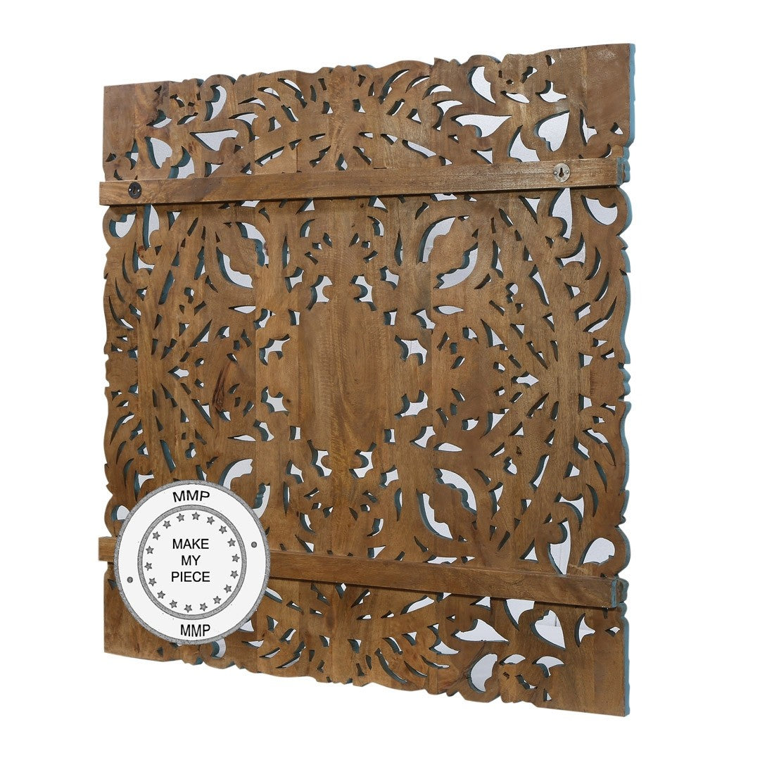 Hand Carved Indian Solid Wood Panel Bedhead in Blue - Traditional Dynasty Design for Bedroom Decor | Perfect for Master Bedroom, Guest Room & Bohemian Style Homes