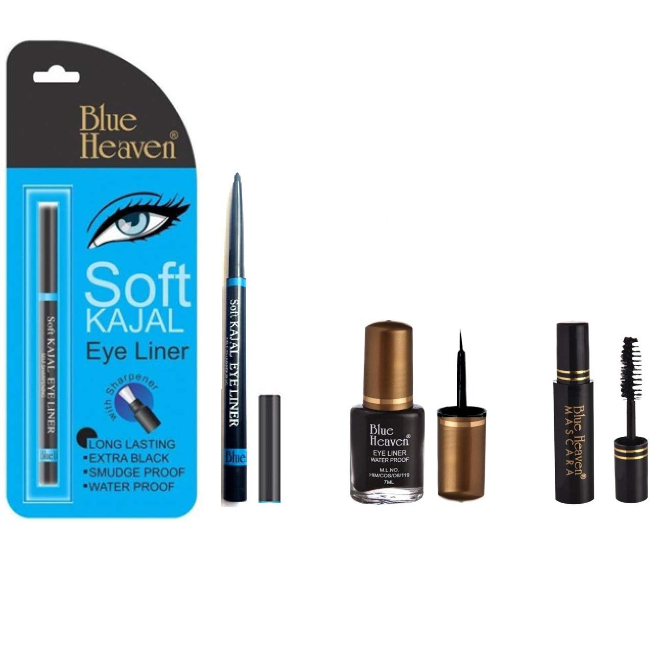 Blue Heaven Vallydreamz Kajal Eyeliner & Mascara Set - 3-in-1 Waterproof Smudge-Proof Eye Makeup Kit for Dramatic Looks | Perfect for Daily Wear, Parties & Special Occasions